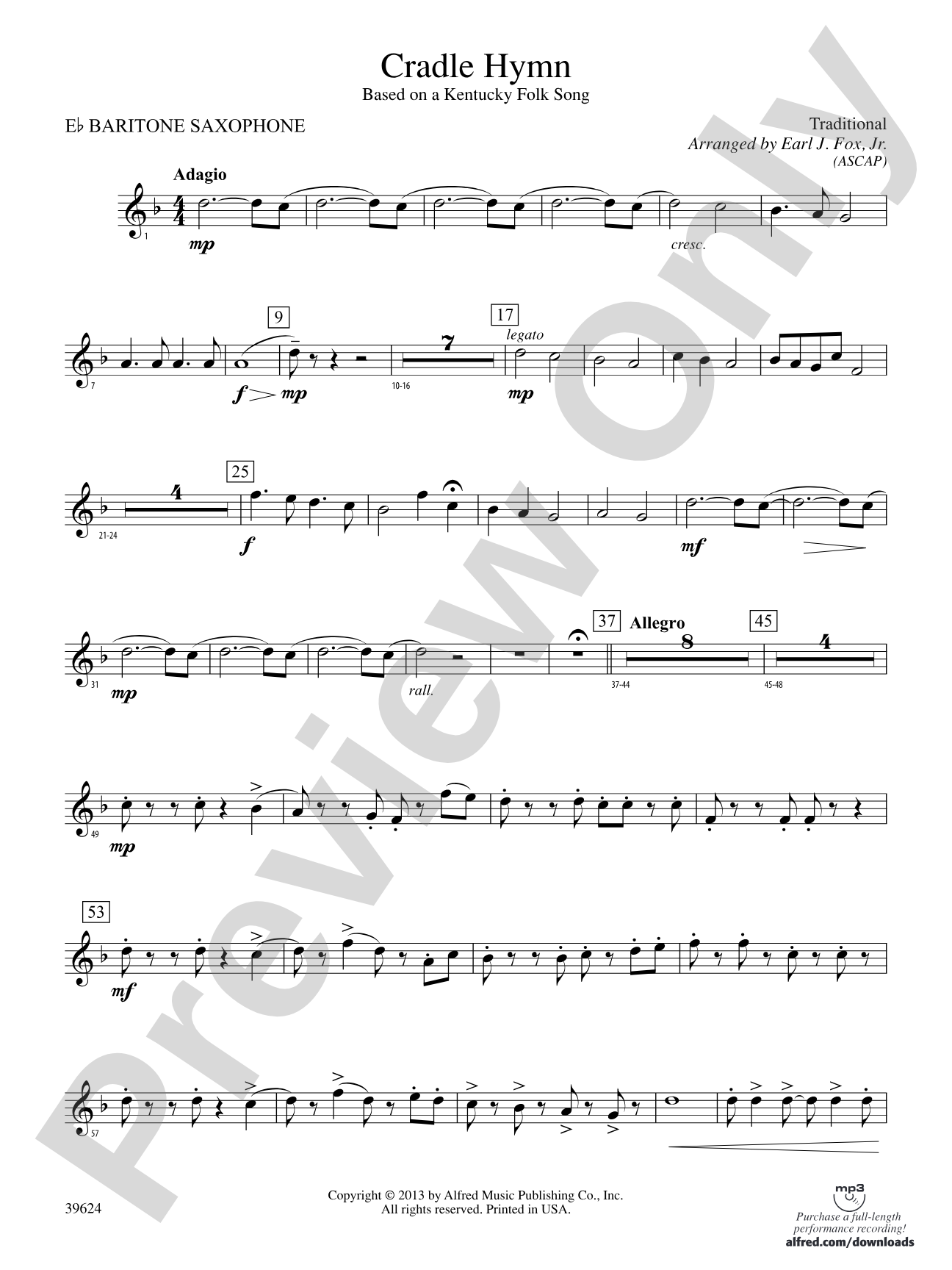 Cradle Hymn: E-flat Baritone Saxophone