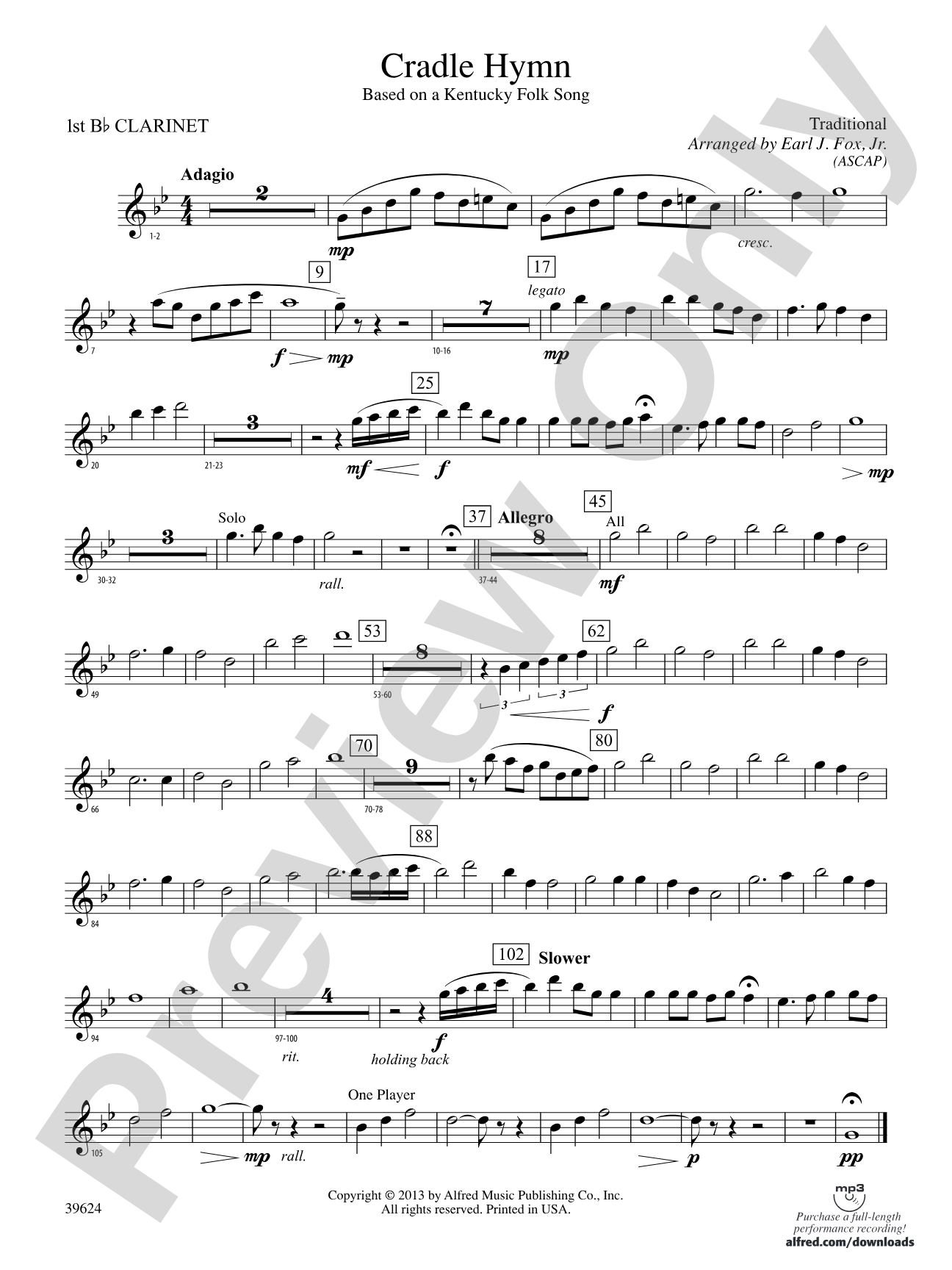 Cradle Hymn: 1st B-flat Clarinet