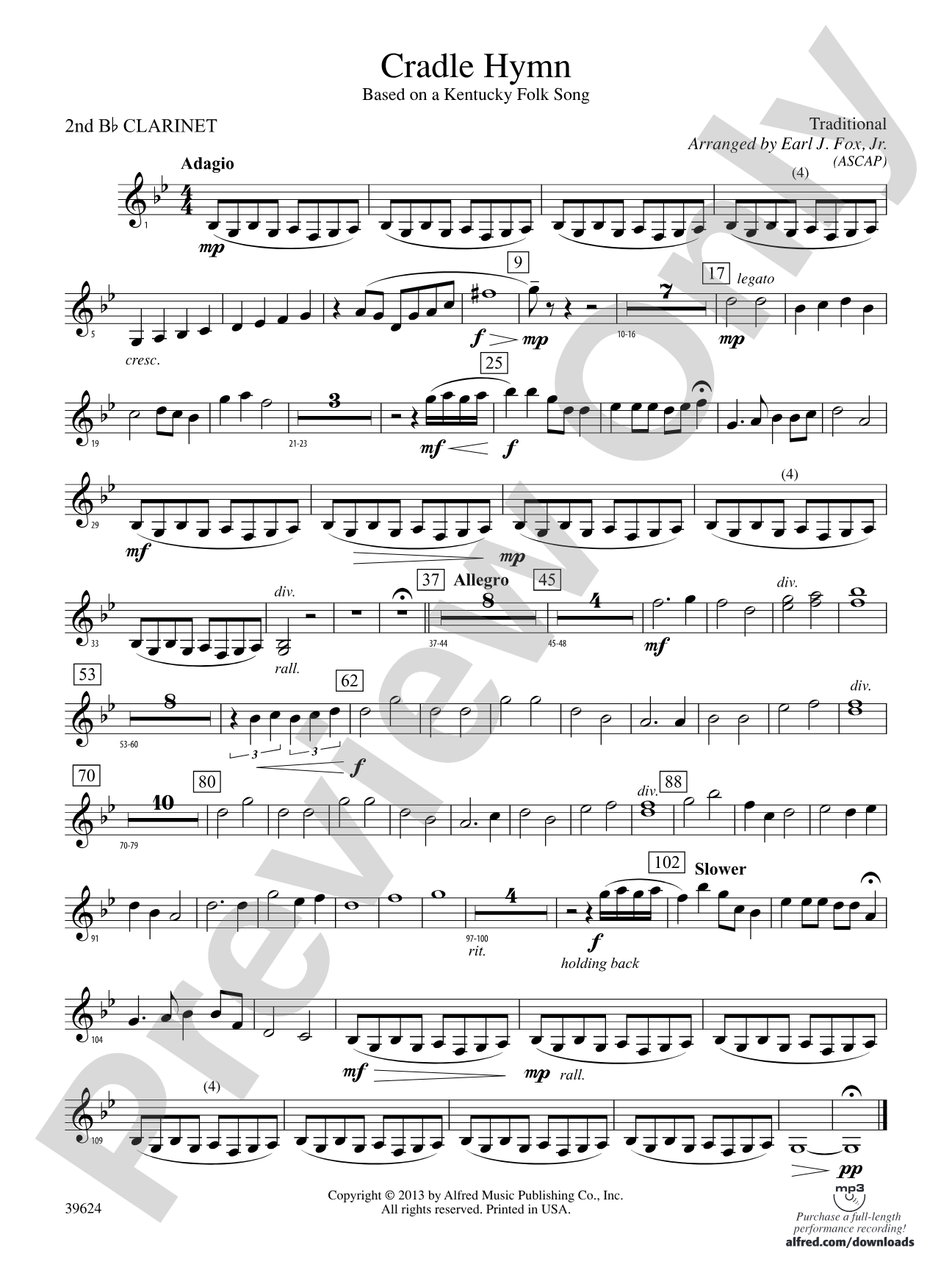 Cradle Hymn: 2nd B-flat Clarinet