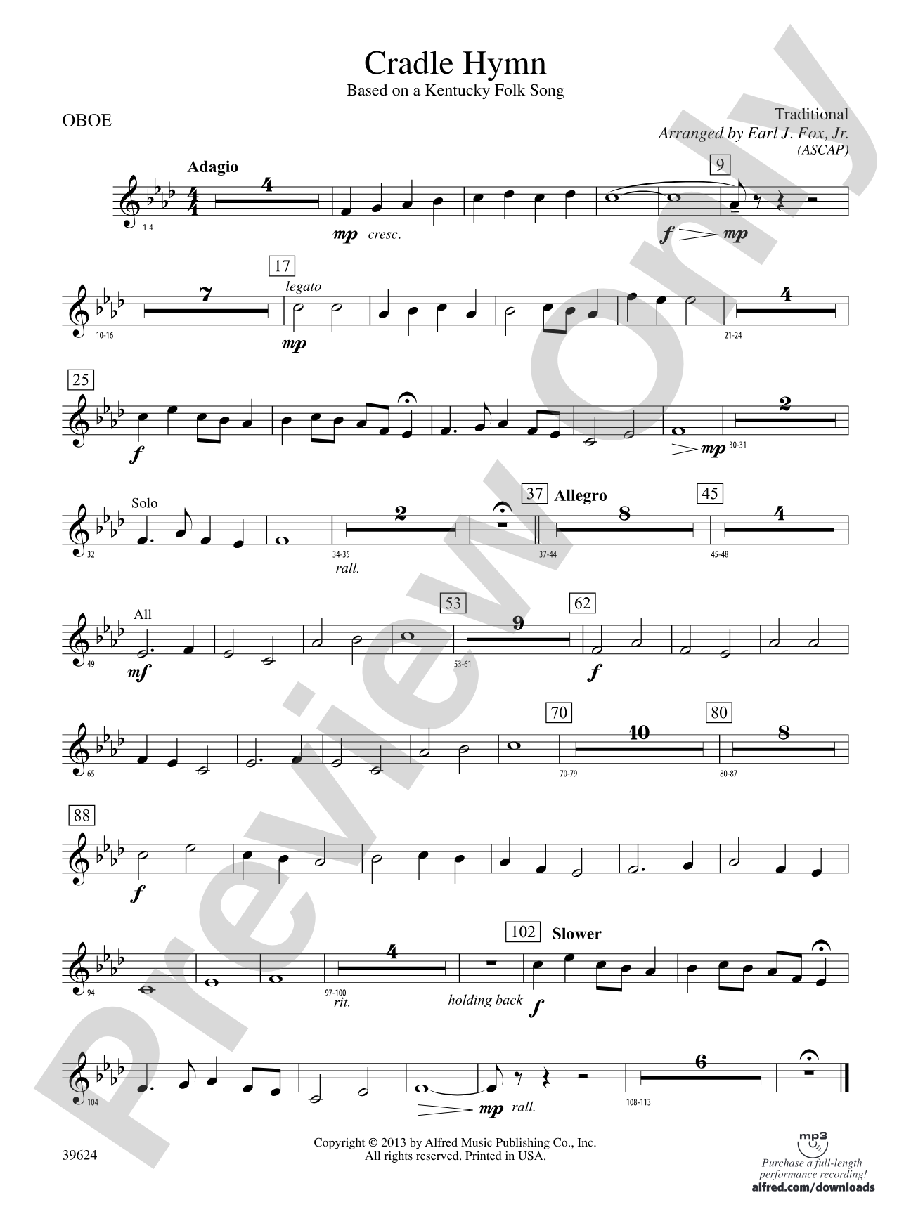 Cradle Hymn: Oboe