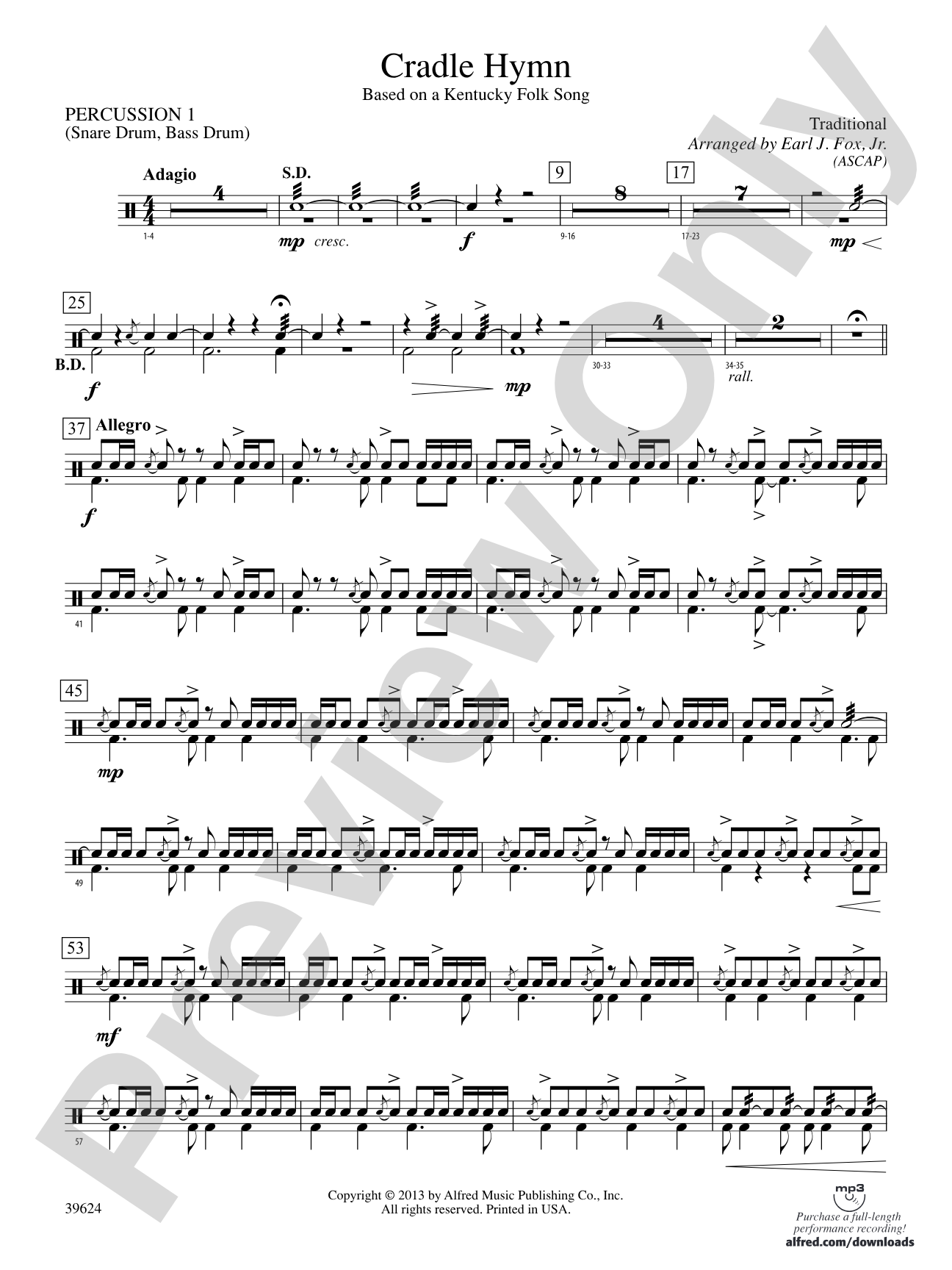 Cradle Hymn: 1st Percussion
