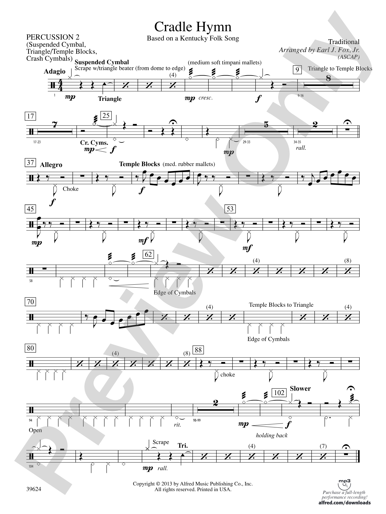 Cradle Hymn: 2nd Percussion