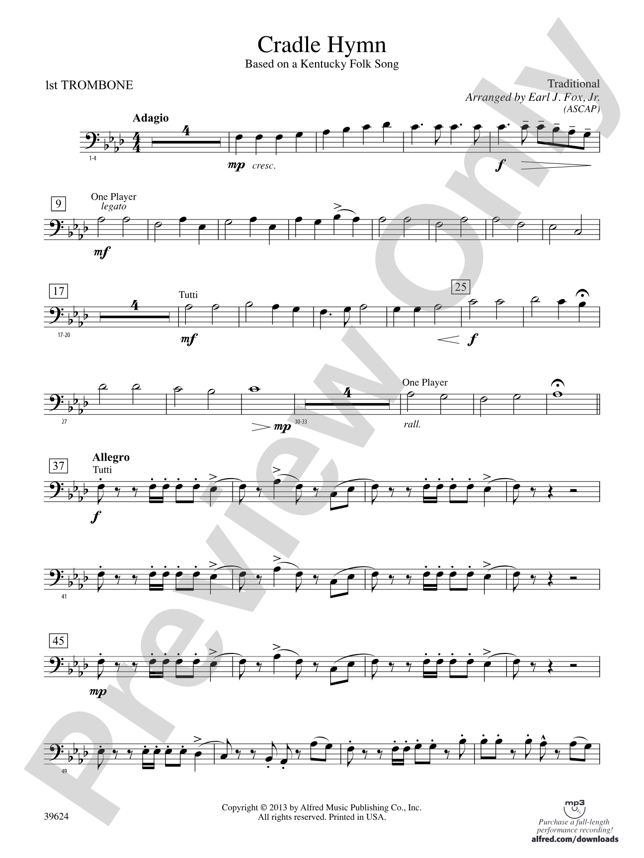 Cradle Hymn: 1st Trombone