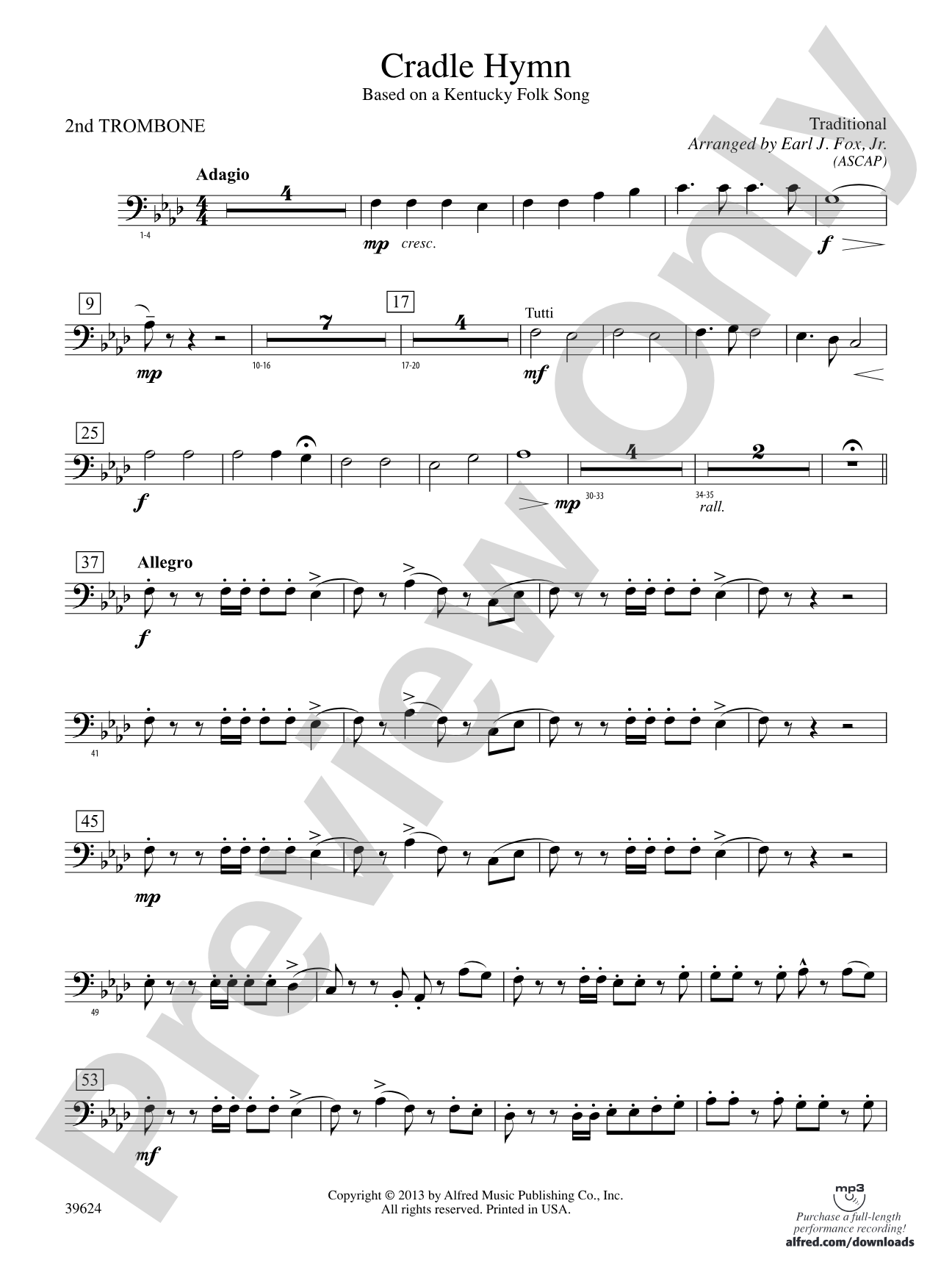 Cradle Hymn: 2nd Trombone