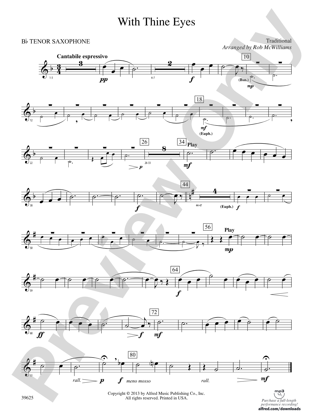 With Thine Eyes: B-flat Tenor Saxophone