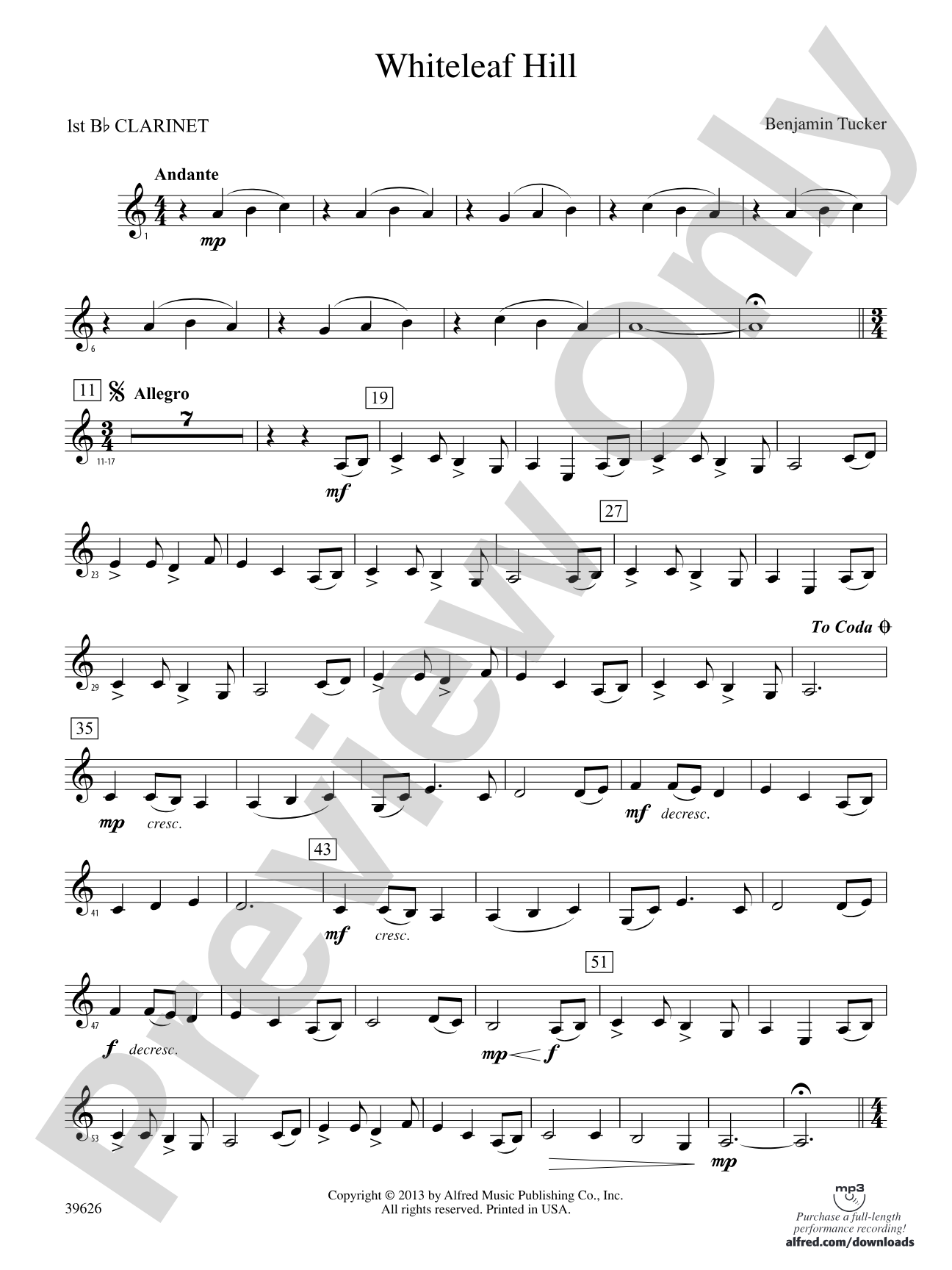 Whiteleaf Hill: 1st B-flat Clarinet