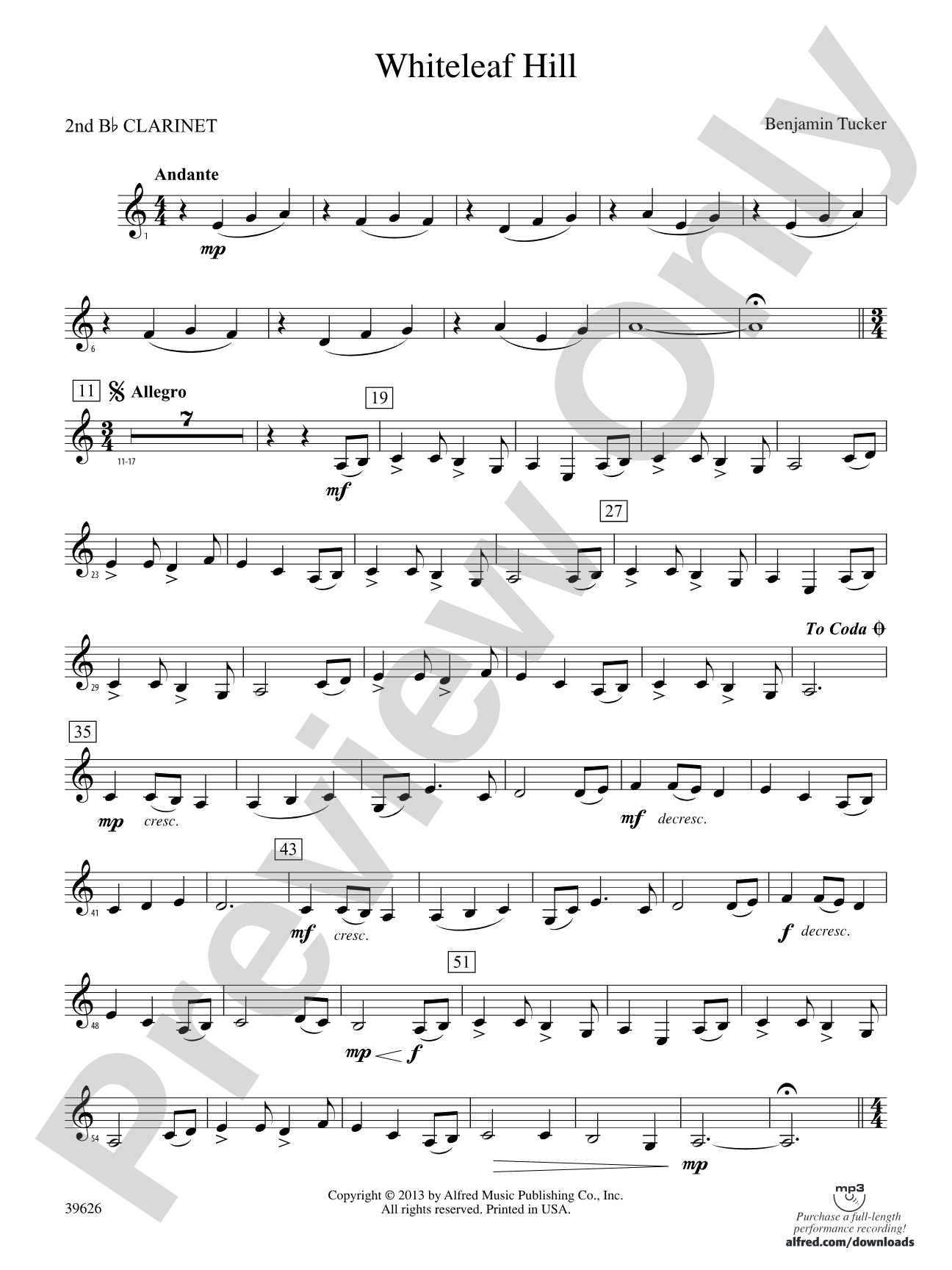 Whiteleaf Hill: 2nd B-flat Clarinet