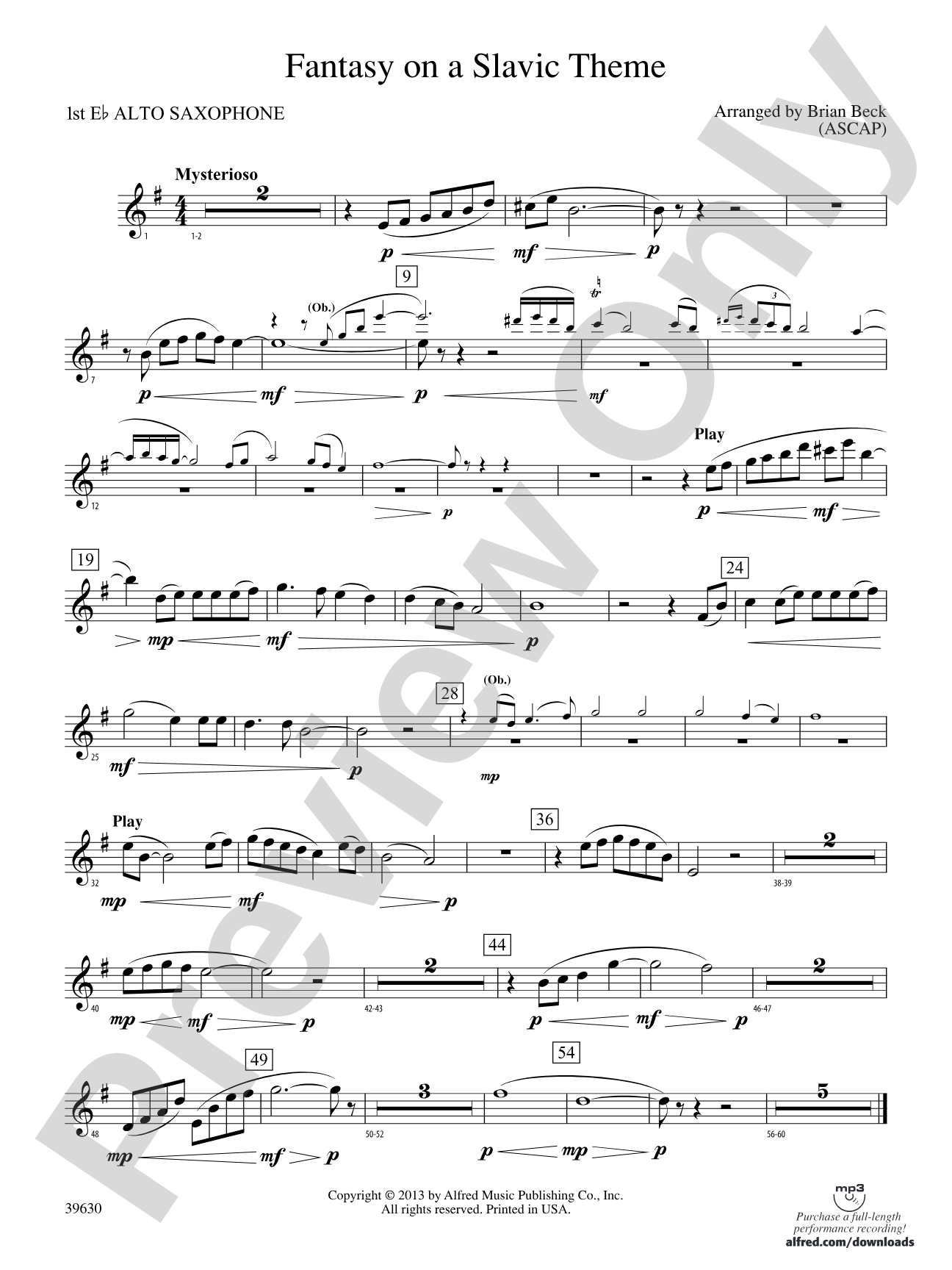 Fantasy on a Slavic Theme: E-flat Alto Saxophone