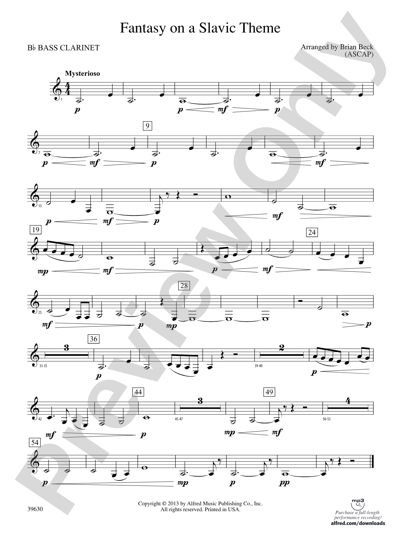Fantasy on a Slavic Theme: B-flat Bass Clarinet