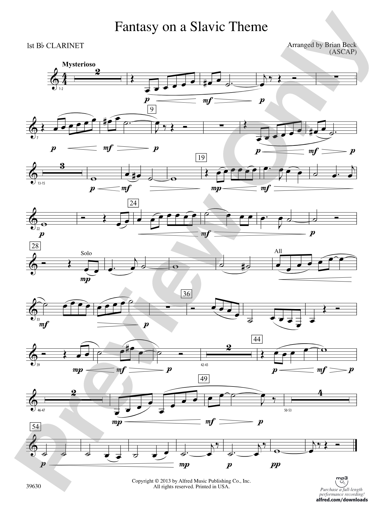 Fantasy on a Slavic Theme: 1st B-flat Clarinet