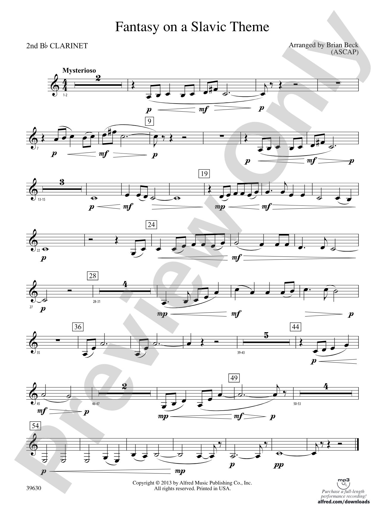 Fantasy on a Slavic Theme: 2nd B-flat Clarinet