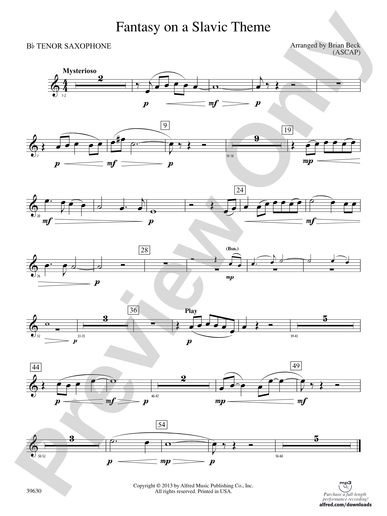 Fantasy on a Slavic Theme: B-flat Tenor Saxophone