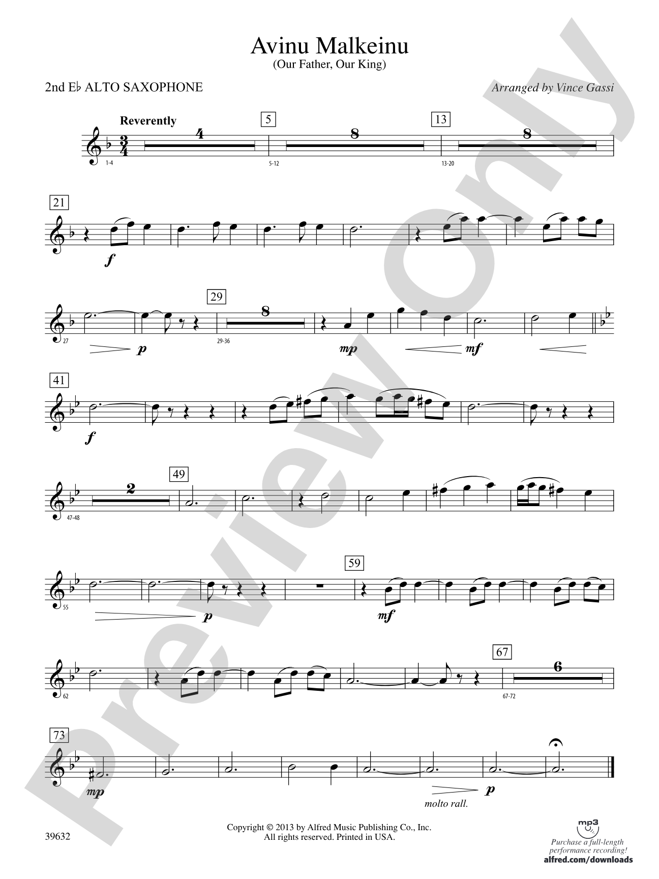 Avinu Malkeinu: 2nd E-flat Alto Saxophone
