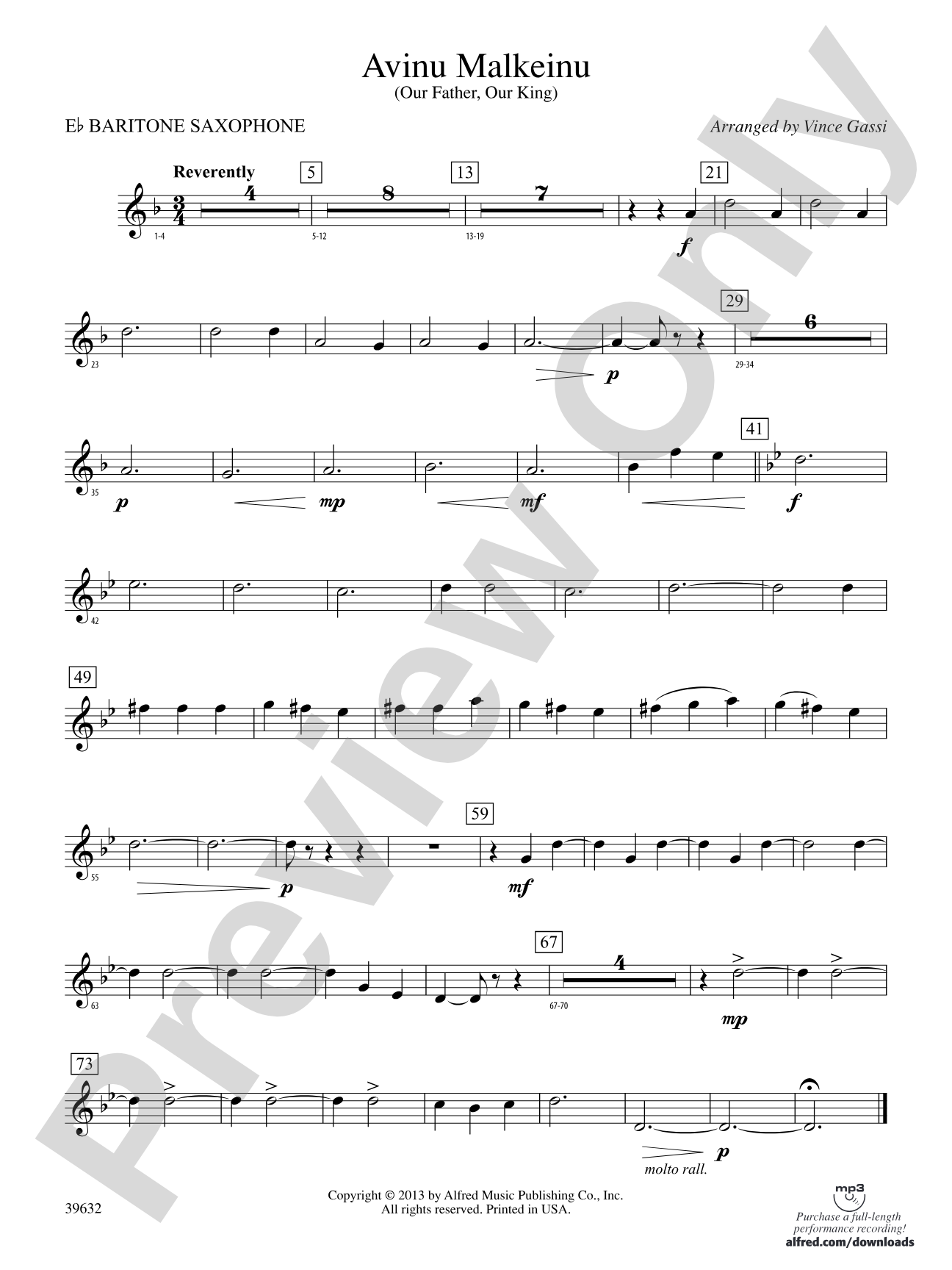 Avinu Malkeinu: E-flat Baritone Saxophone