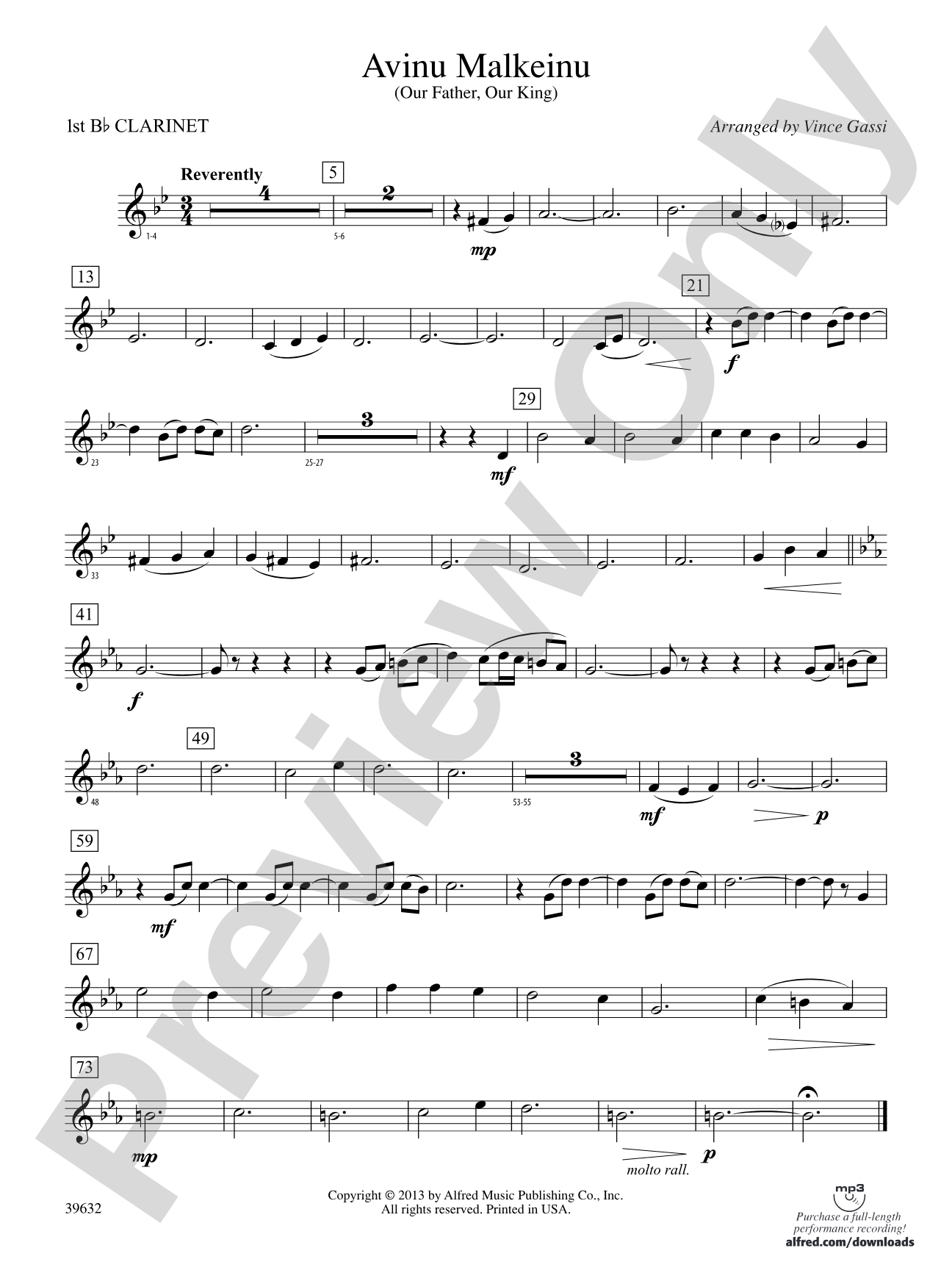 Avinu Malkeinu: 1st B-flat Clarinet