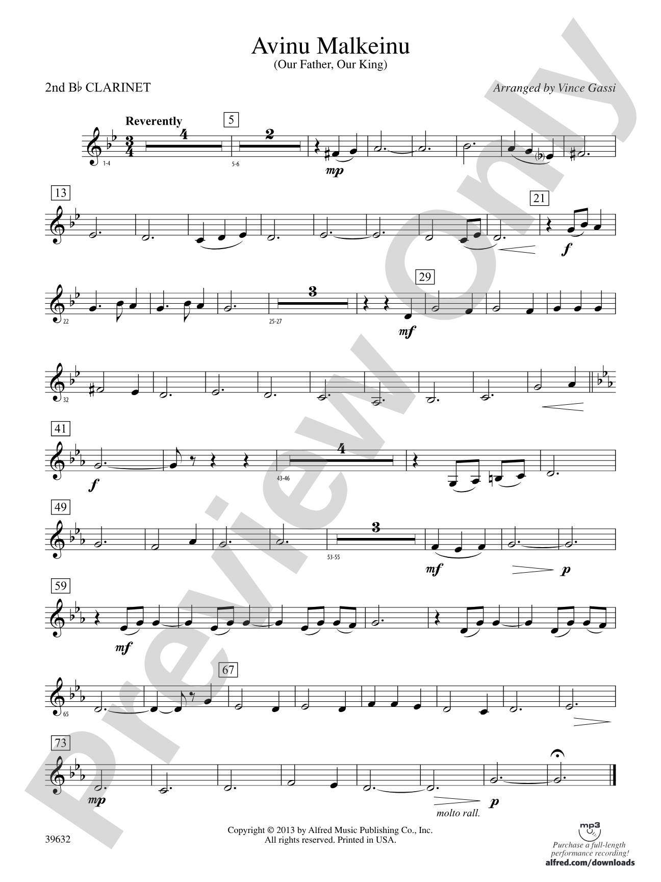 Avinu Malkeinu: 2nd B-flat Clarinet