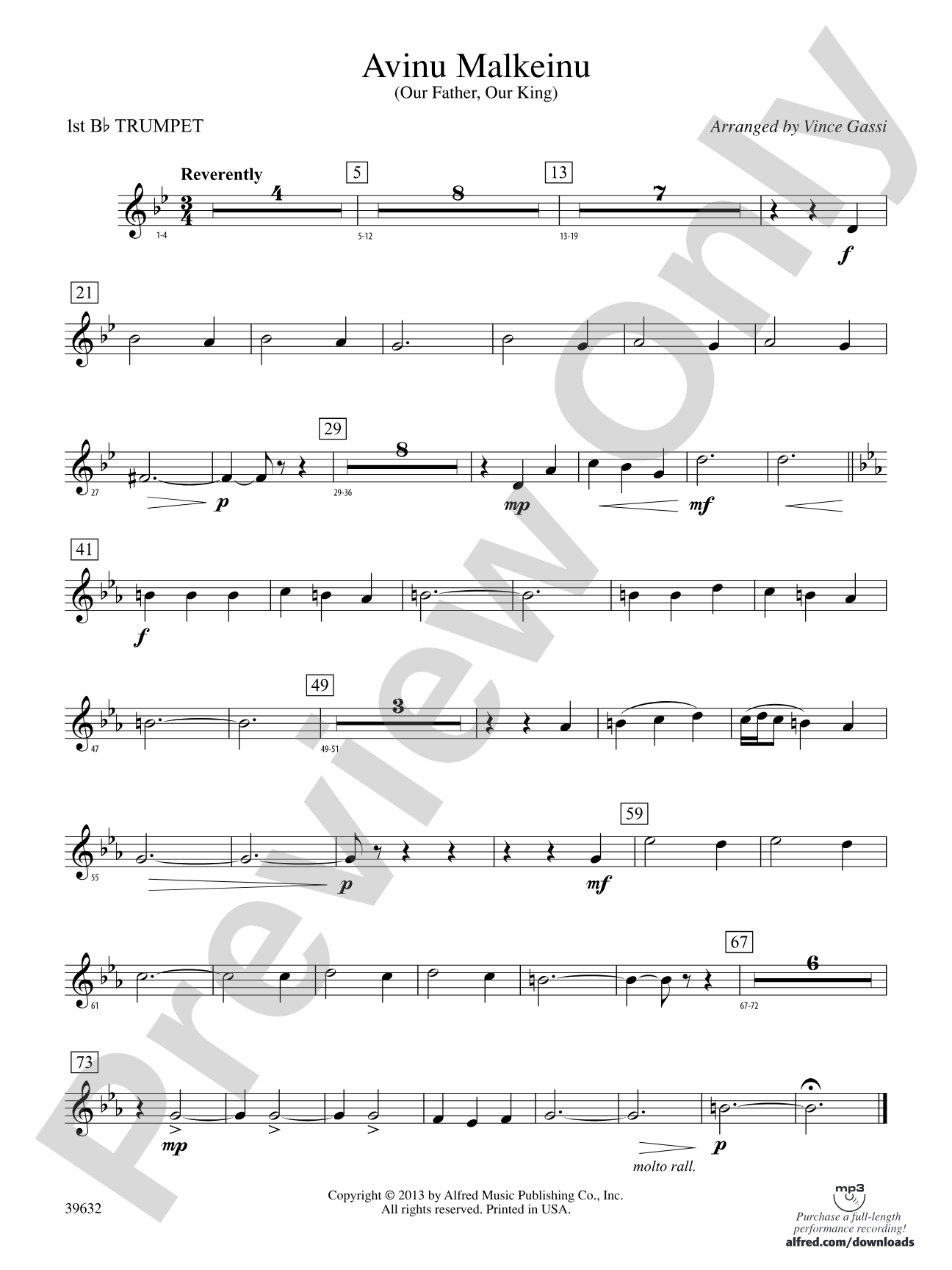 Avinu Malkeinu: 1st B-flat Trumpet