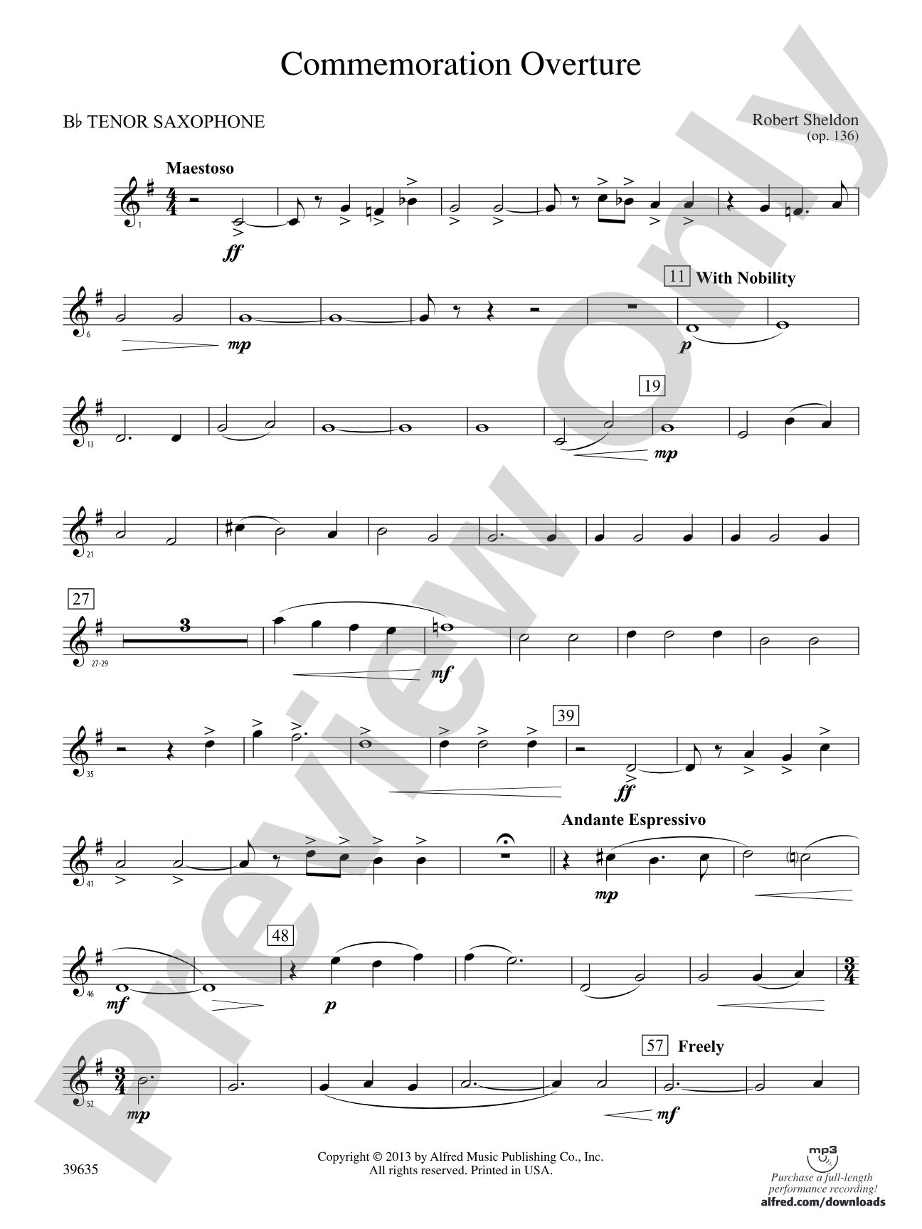 Commemoration Overture: B-flat Tenor Saxophone