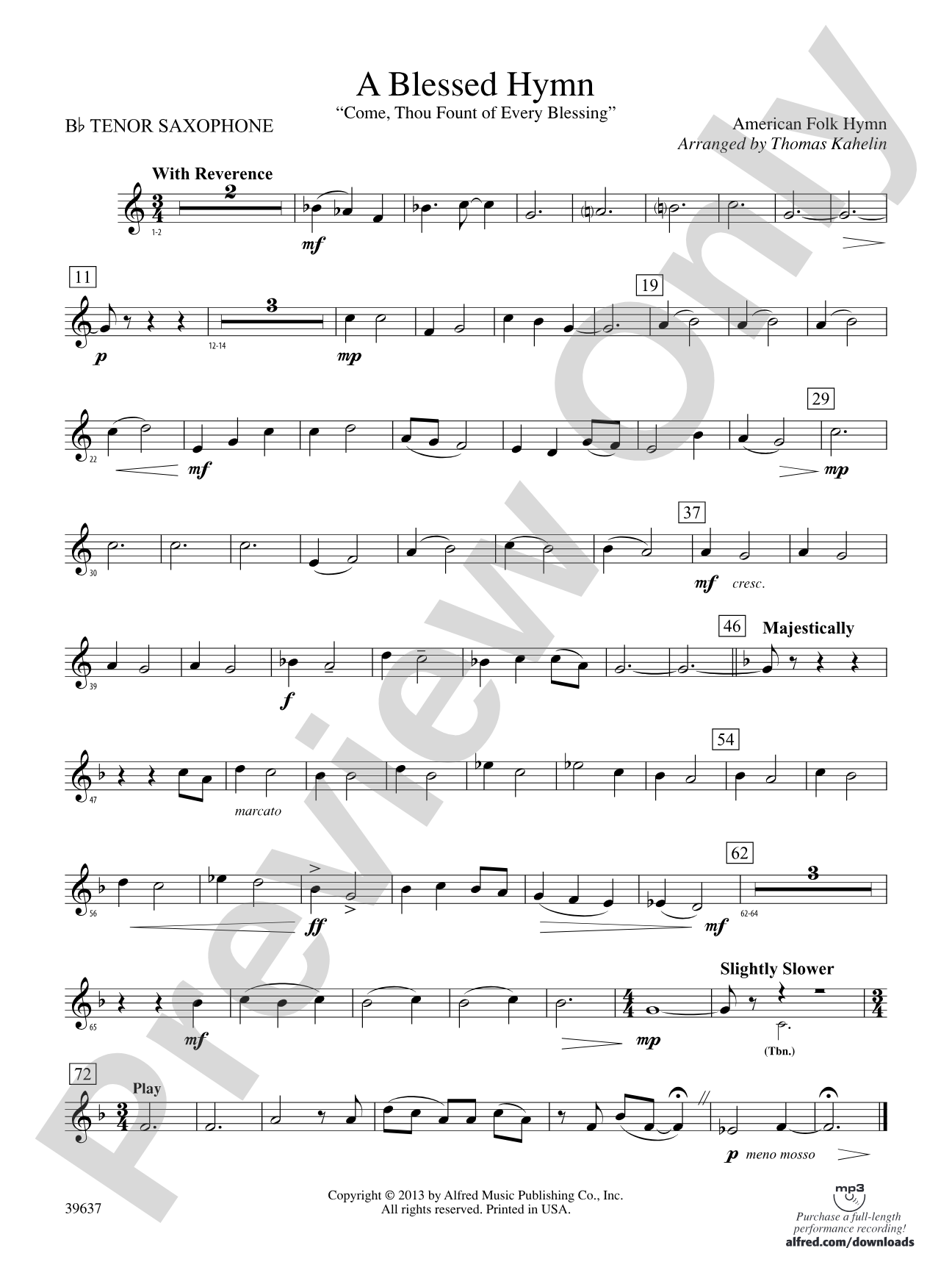 A Blessed Hymn: B-flat Tenor Saxophone