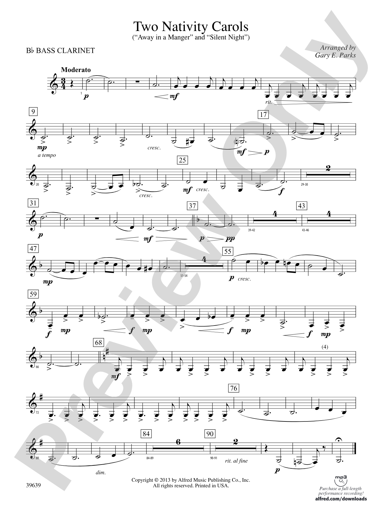 Two Nativity Carols: B-flat Bass Clarinet