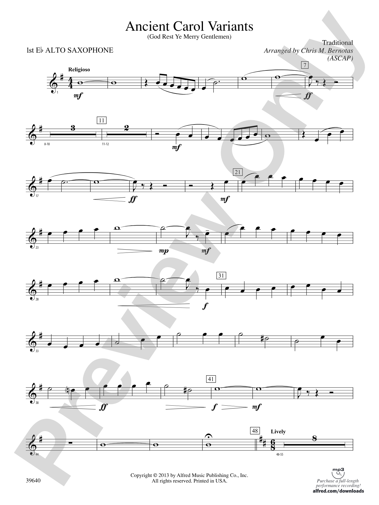 Ancient Carol Variants: E-flat Alto Saxophone