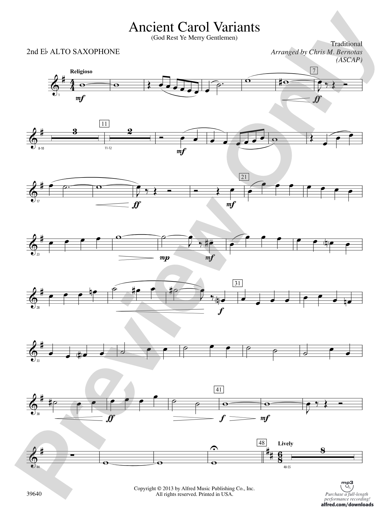 Ancient Carol Variants: 2nd E-flat Alto Saxophone