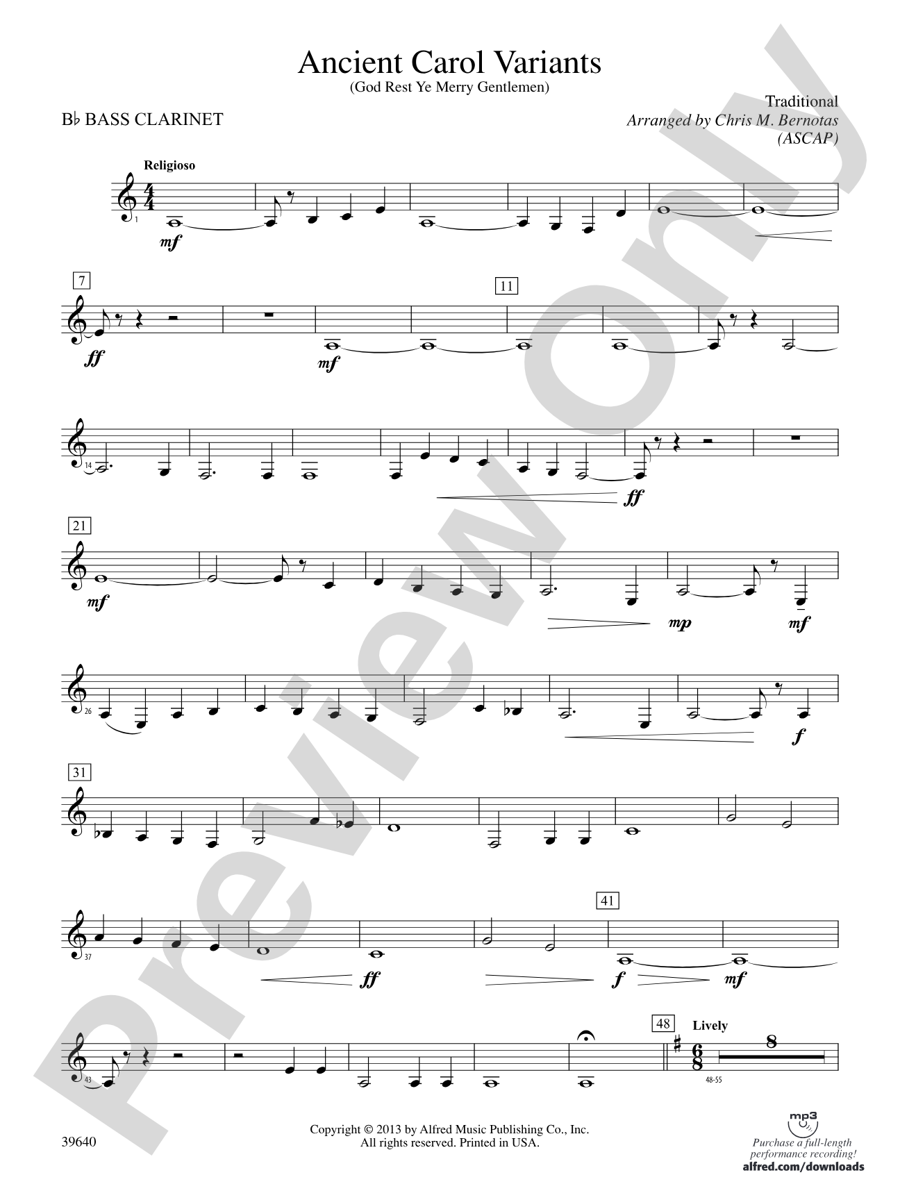Ancient Carol Variants: B-flat Bass Clarinet