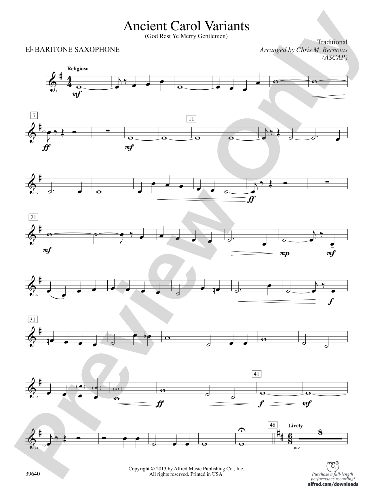 Ancient Carol Variants: E-flat Baritone Saxophone