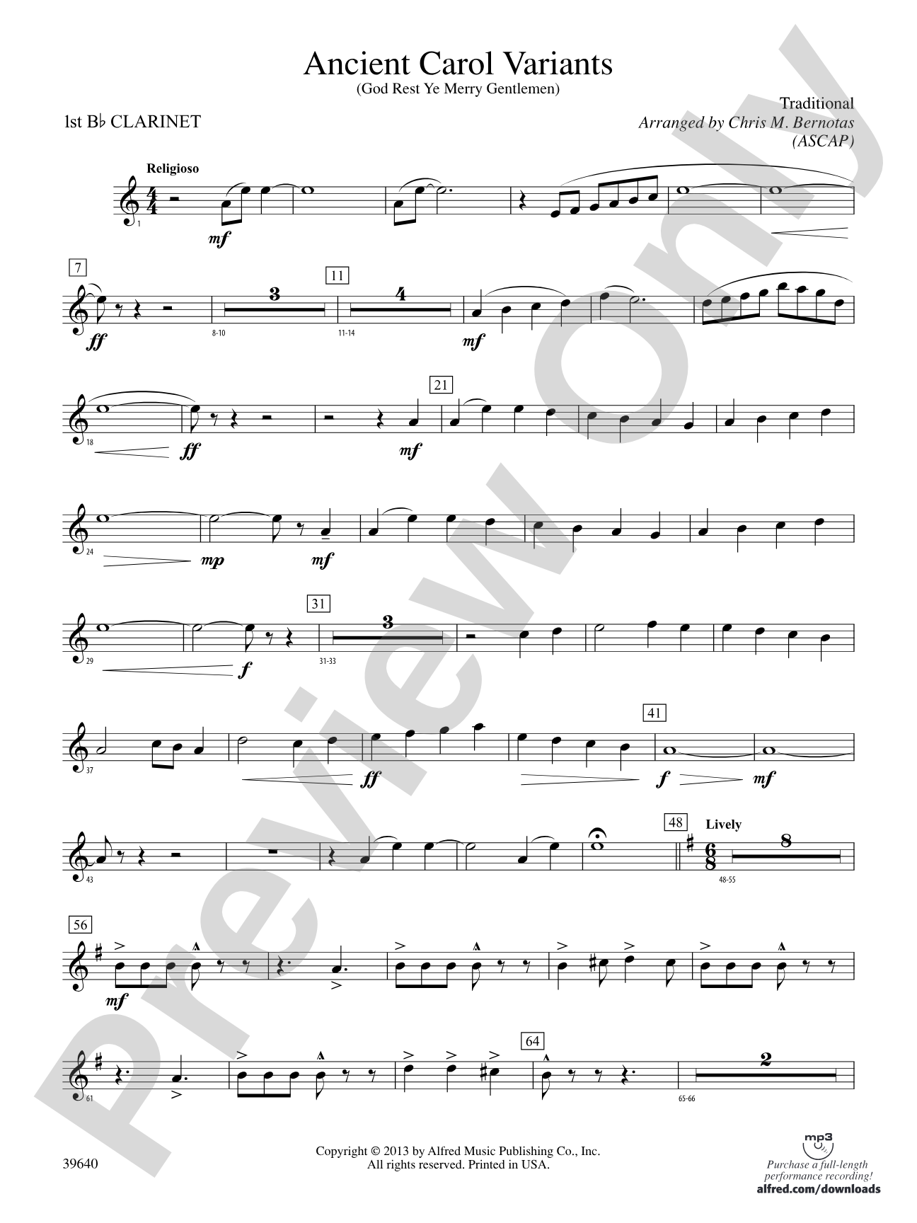 Ancient Carol Variants: 1st B-flat Clarinet