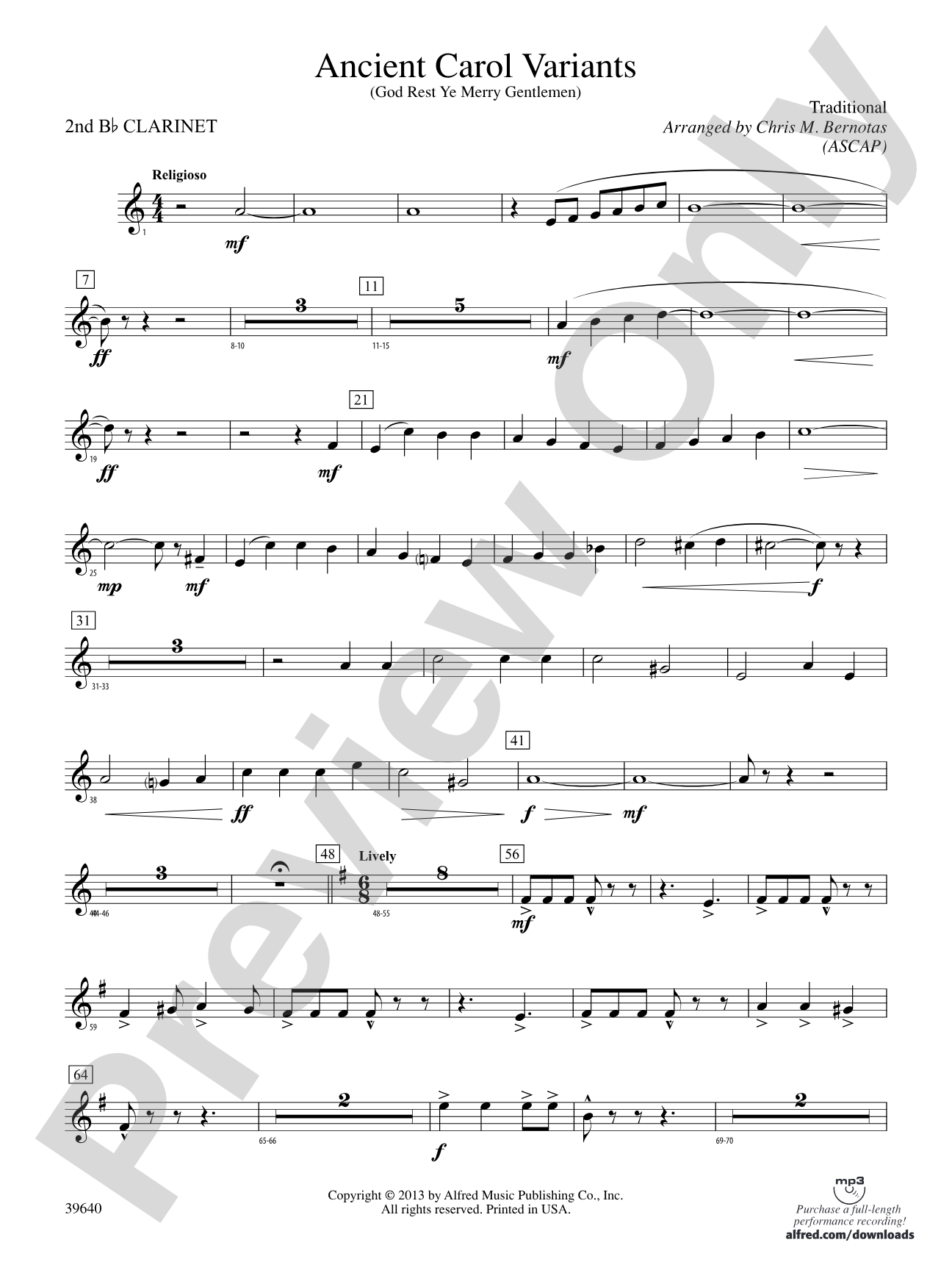Ancient Carol Variants: 2nd B-flat Clarinet