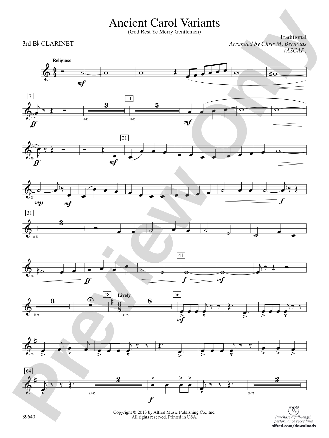 Ancient Carol Variants: 3rd B-flat Clarinet