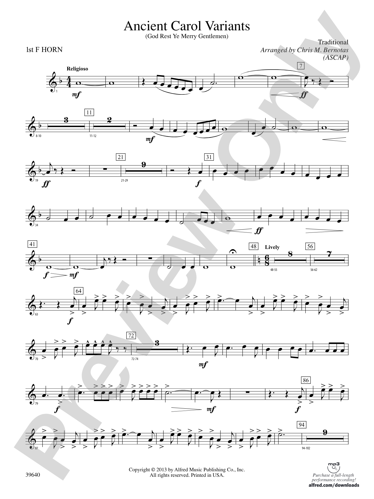 Ancient Carol Variants: 1st F Horn
