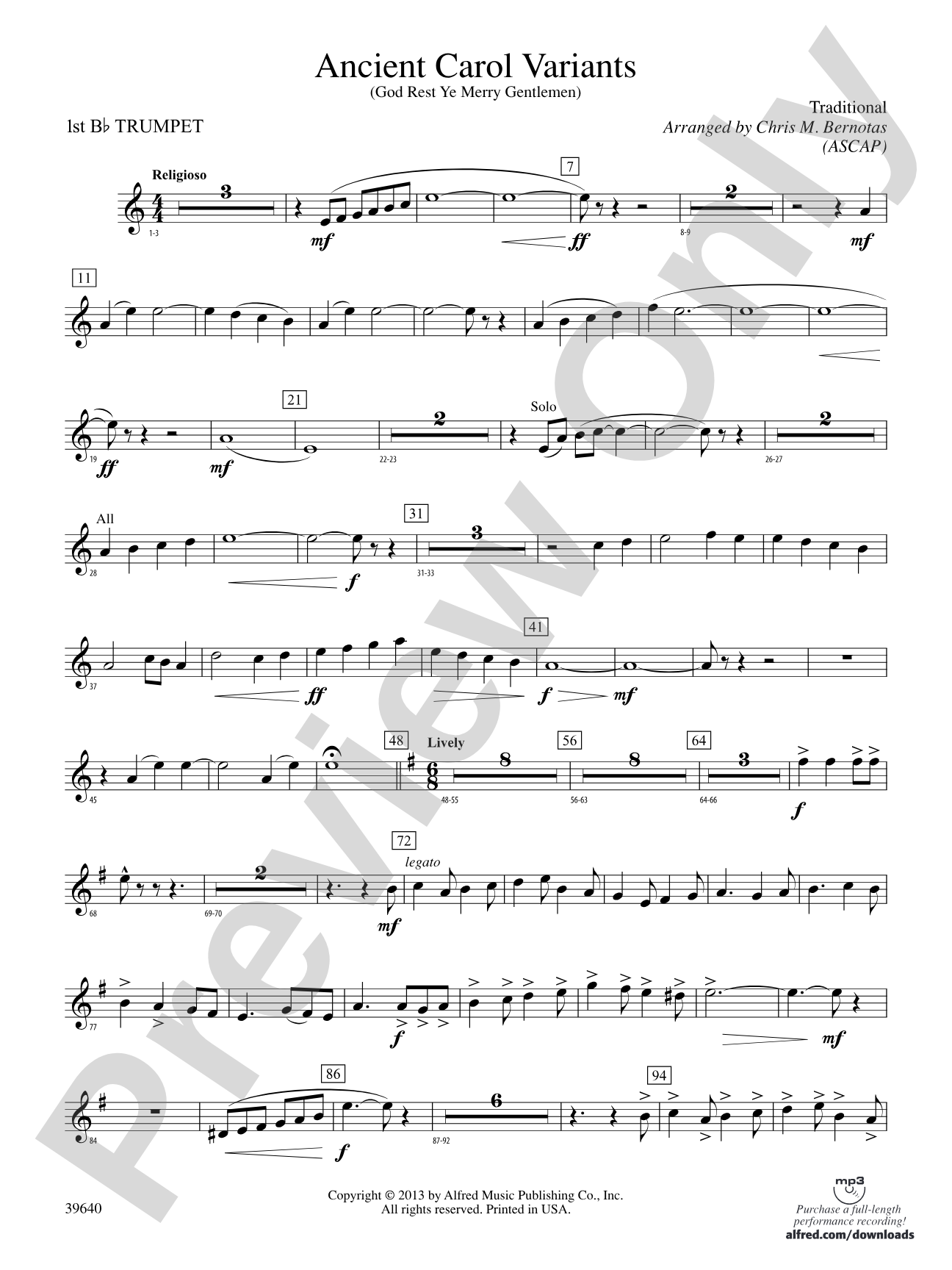 Ancient Carol Variants: 1st B-flat Trumpet