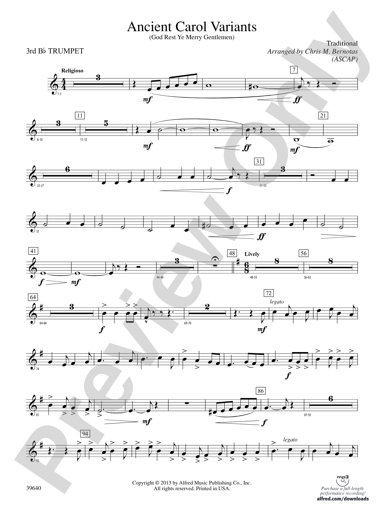 Ancient Carol Variants: 3rd B-flat Trumpet
