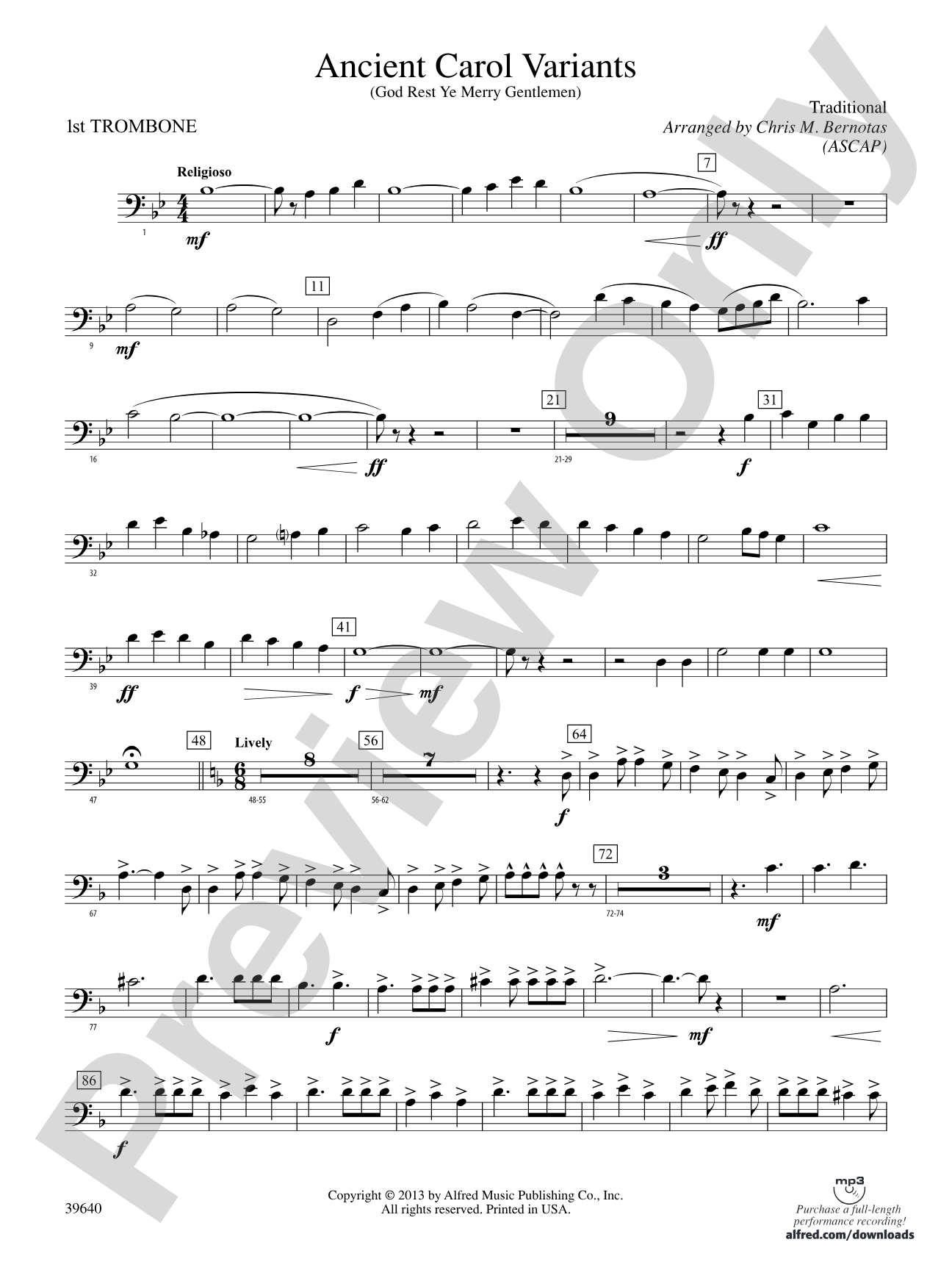 Ancient Carol Variants: 1st Trombone