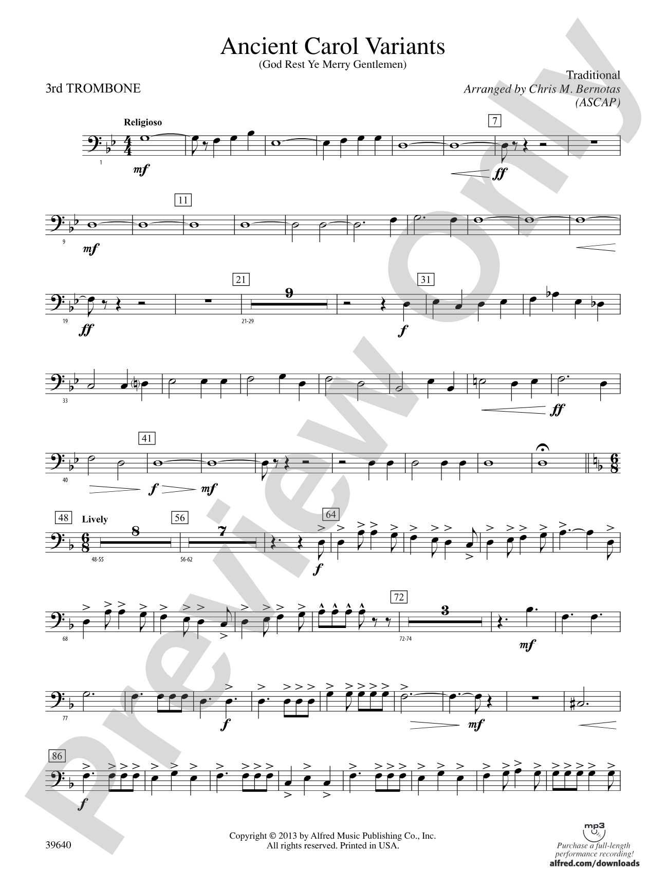 Ancient Carol Variants: 3rd Trombone
