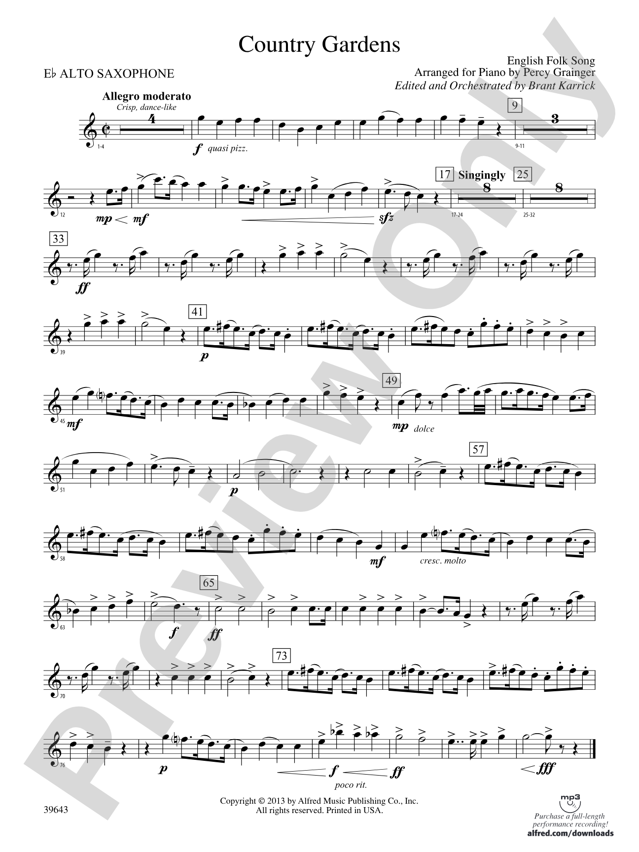 Country Gardens: E-flat Alto Saxophone