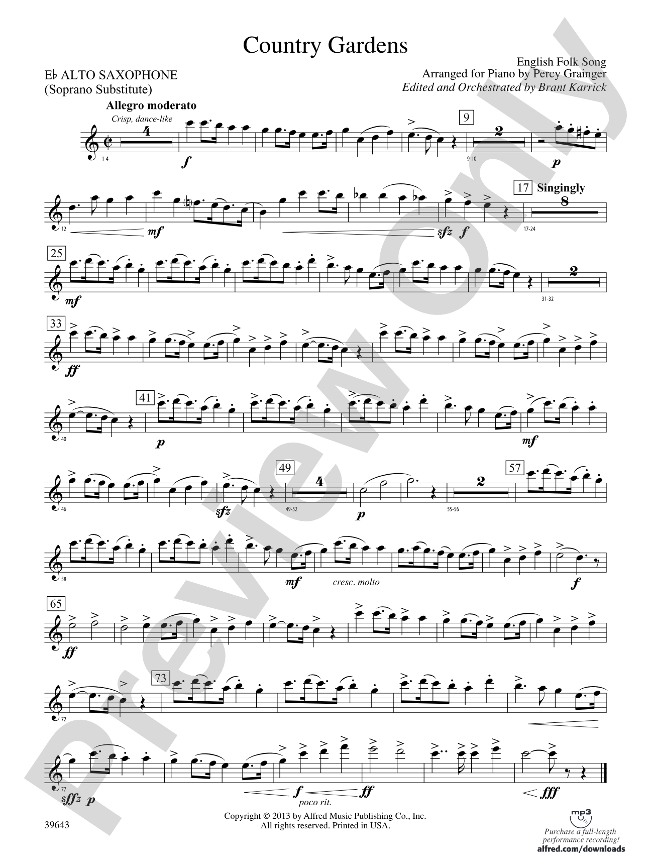 Country Gardens: 2nd E-flat Alto Saxophone