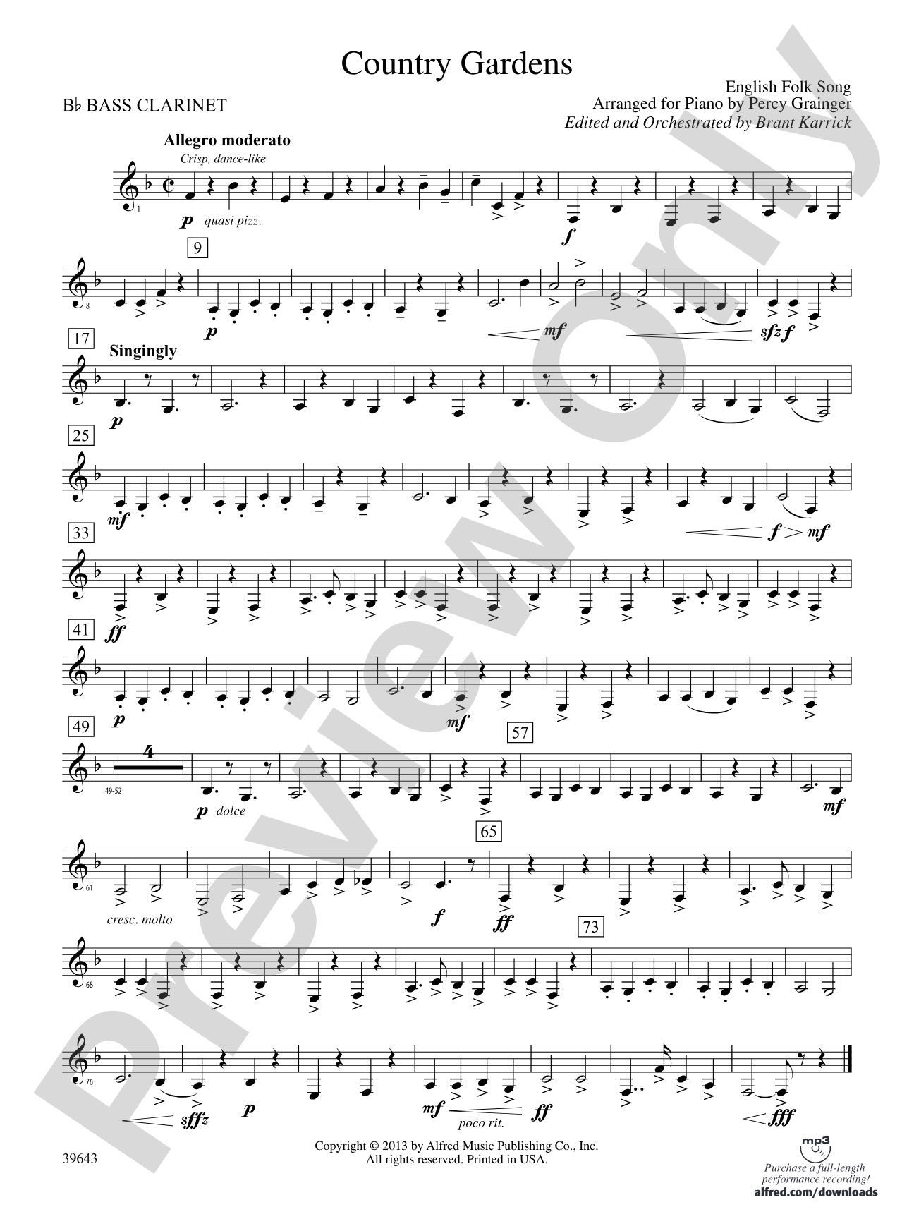 Country Gardens: B-flat Bass Clarinet
