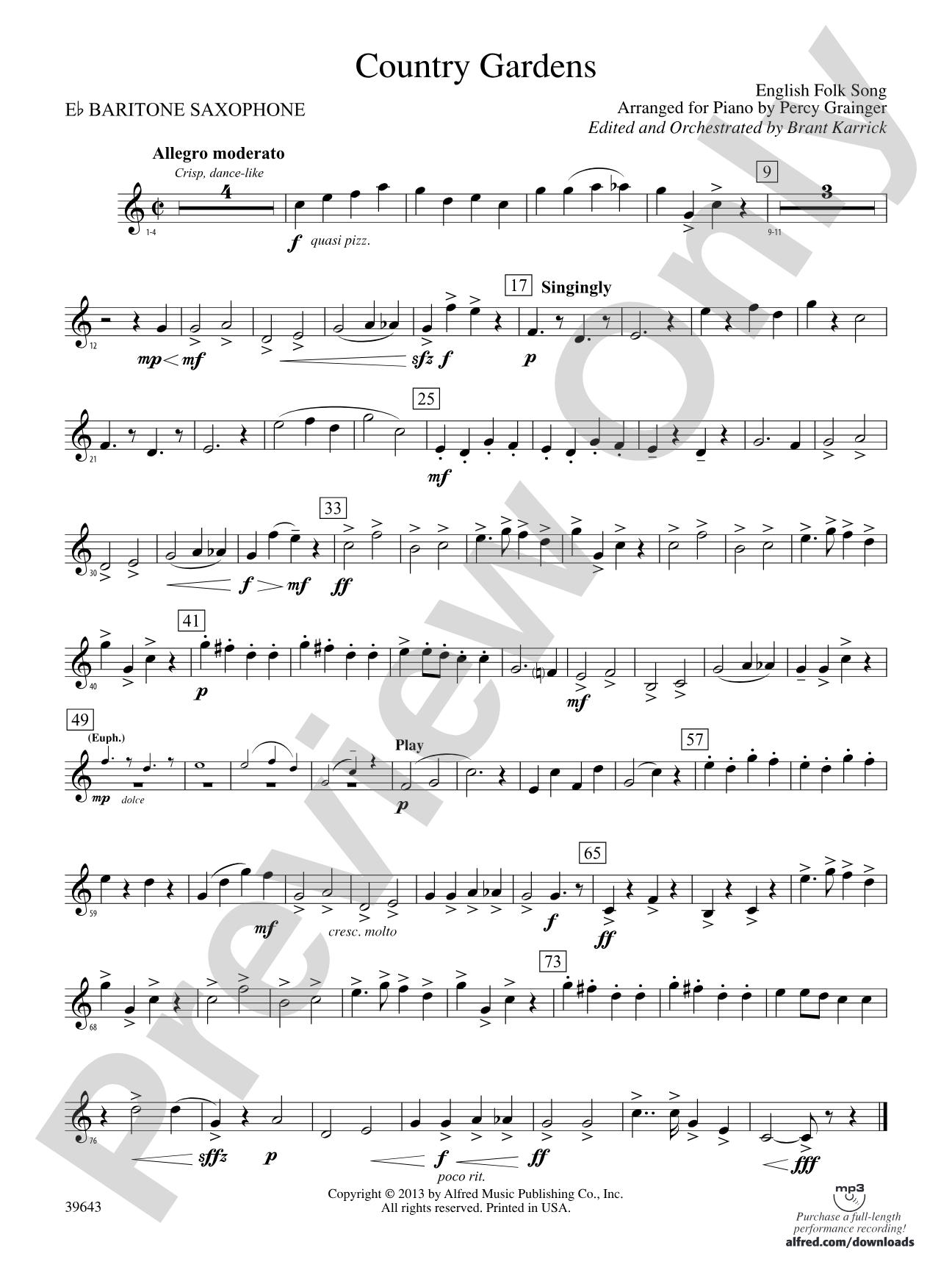 Country Gardens: E-flat Baritone Saxophone