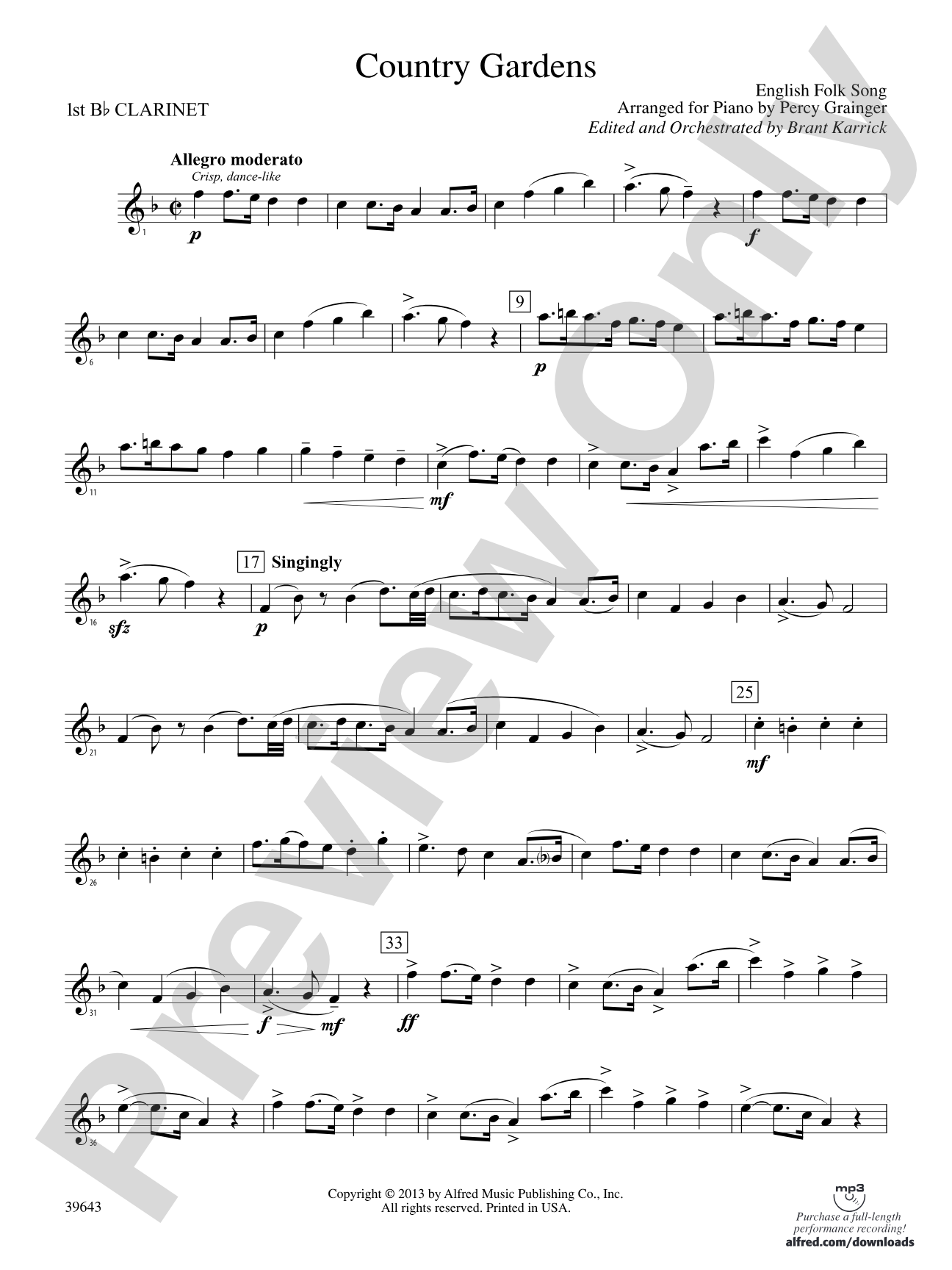 Country Gardens: 1st B-flat Clarinet