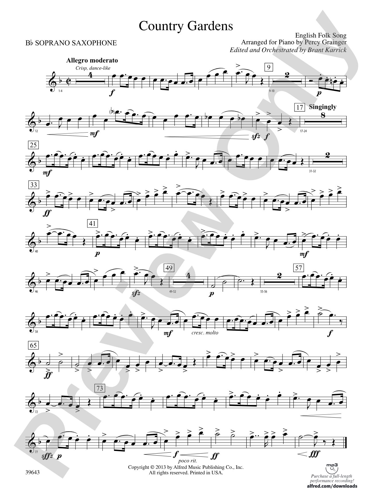 Country Gardens: B-flat Soprano Saxophone
