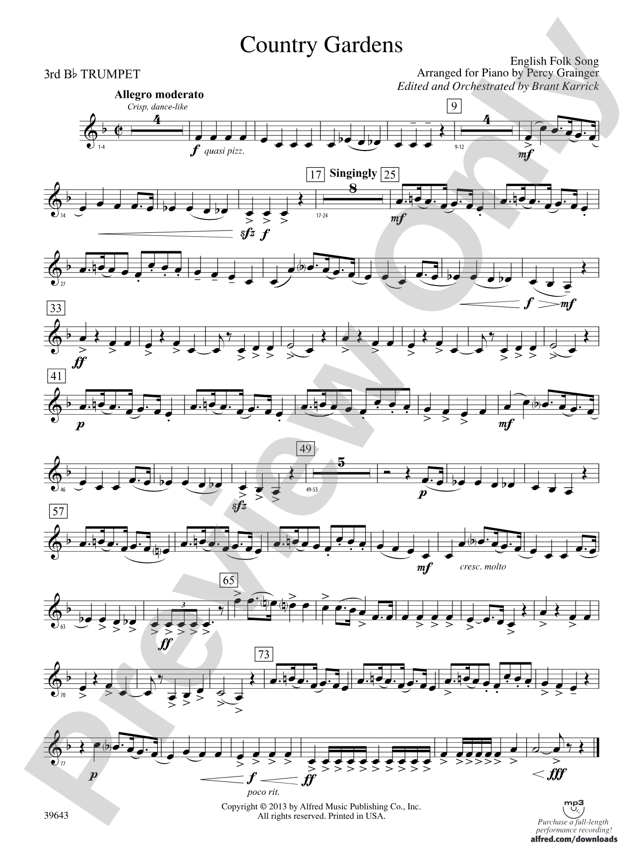 Country Gardens: 3rd B-flat Trumpet