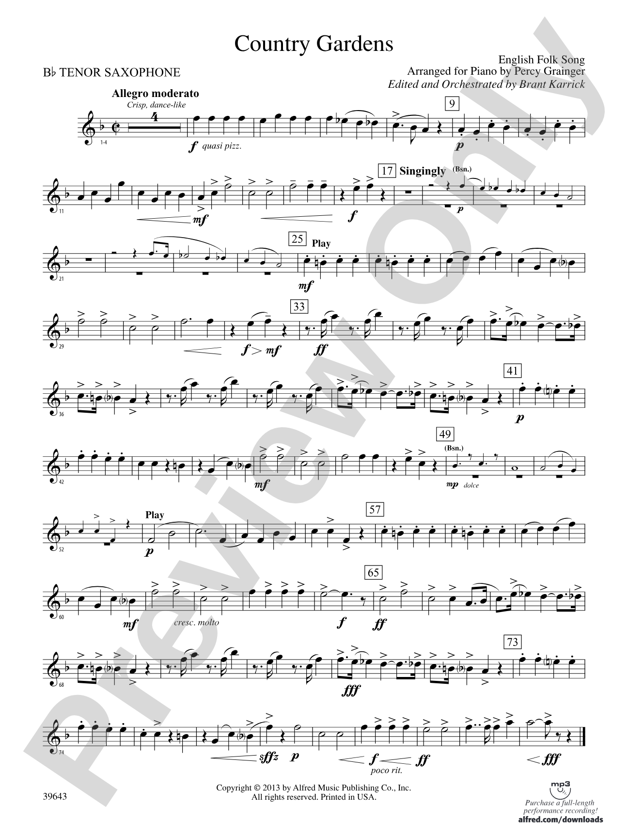 Country Gardens: B-flat Tenor Saxophone