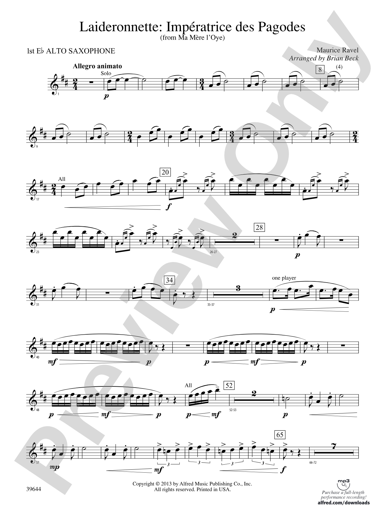 Laideronnette: Impératrice des Pagodes (from Ma mère l'oye ): E-flat Alto Saxophone