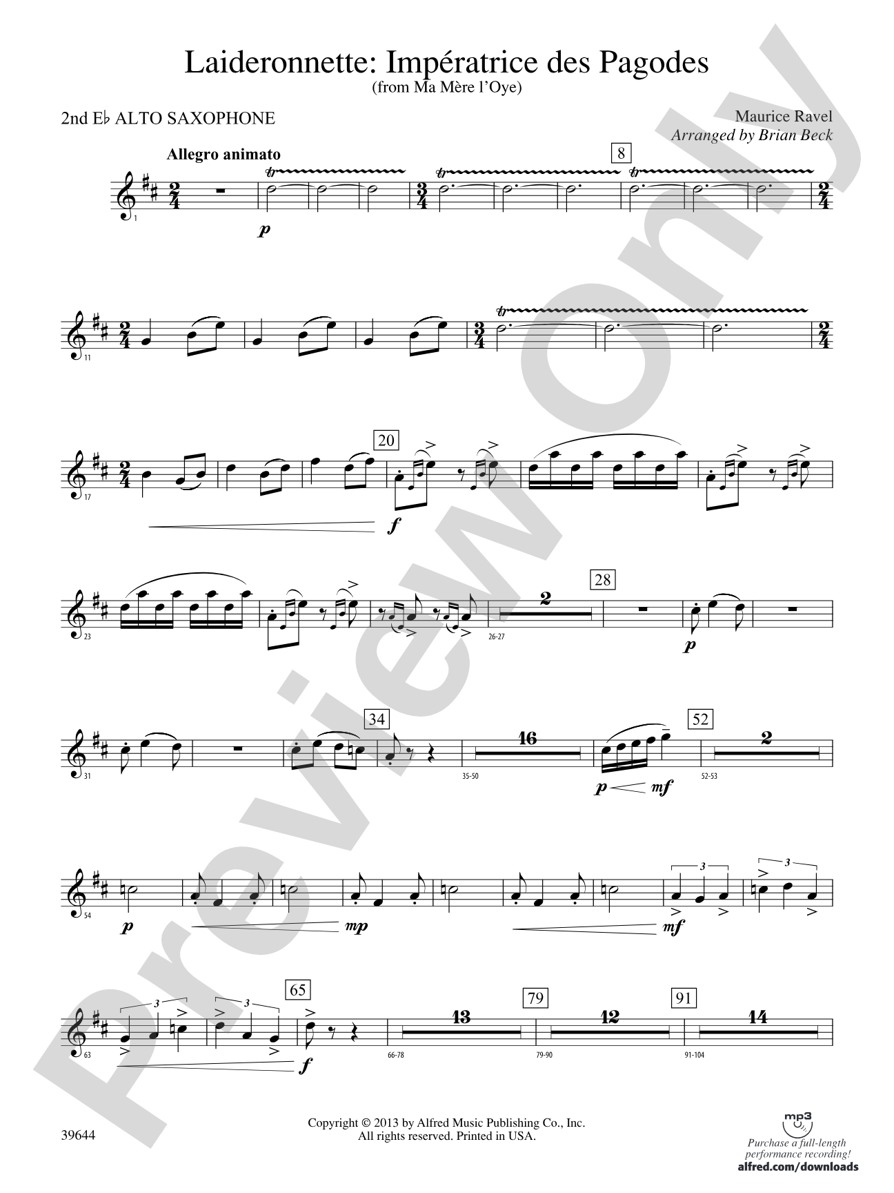 Laideronnette: Impératrice des Pagodes (from Ma mère l'oye ): 2nd E-flat Alto Saxophone