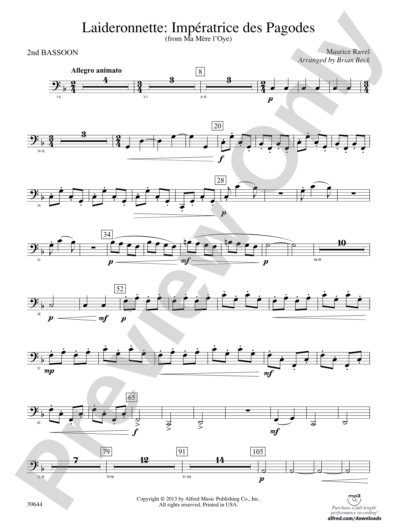 Laideronnette: Impératrice des Pagodes (from Ma mère l'oye ): 2nd Bassoon