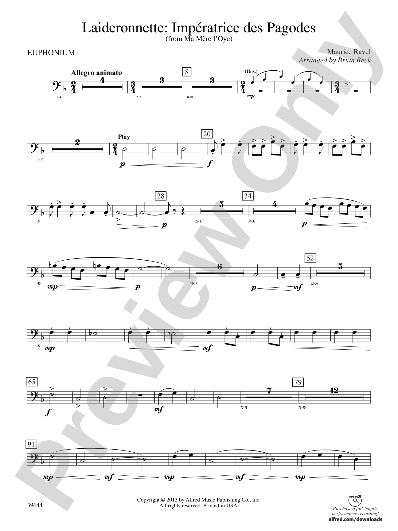 Laideronnette: Impératrice des Pagodes (from Ma mère l'oye ): Baritone B.C.