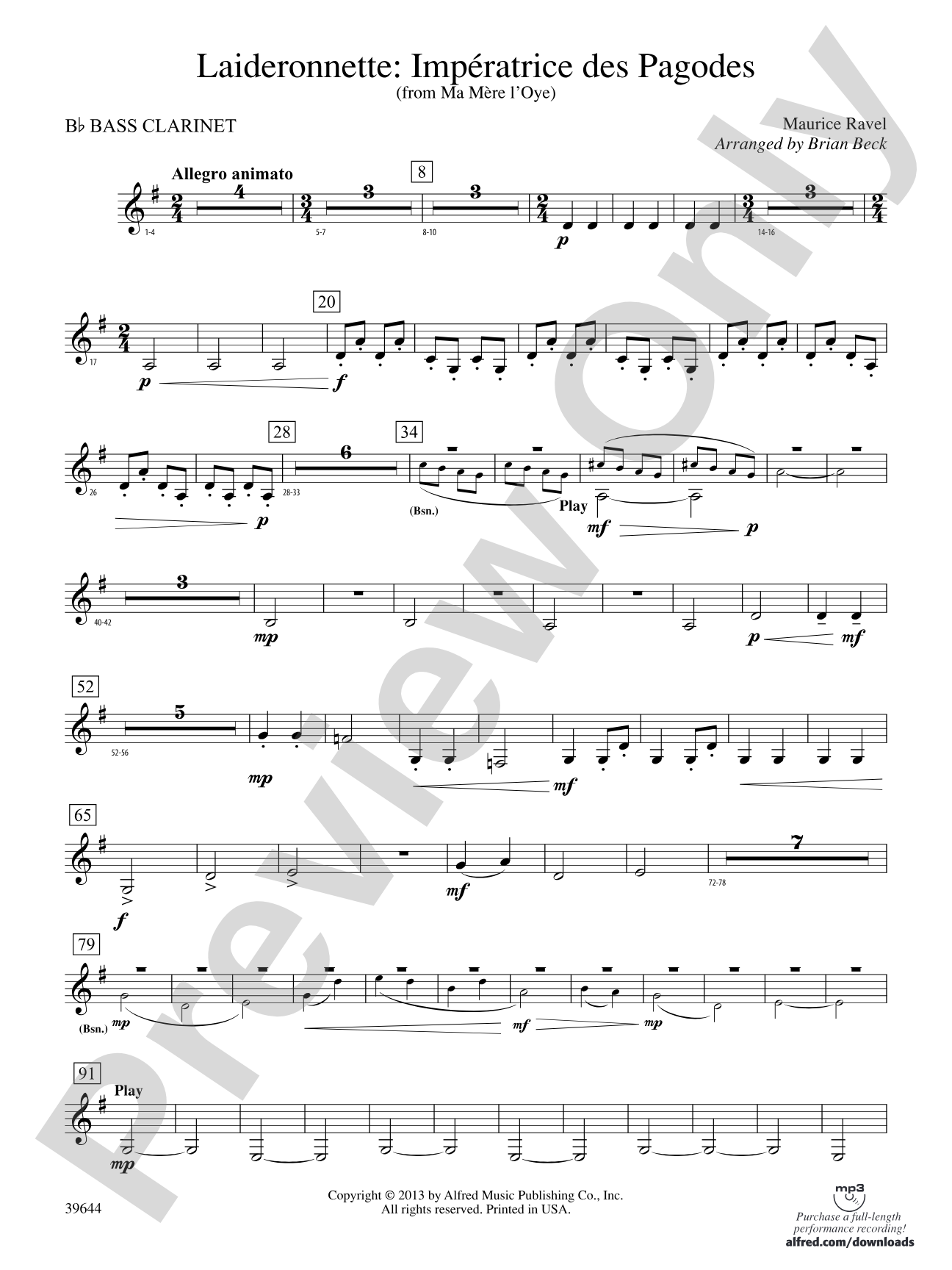 Laideronnette: Impératrice des Pagodes (from Ma mère l'oye ): B-flat Bass Clarinet