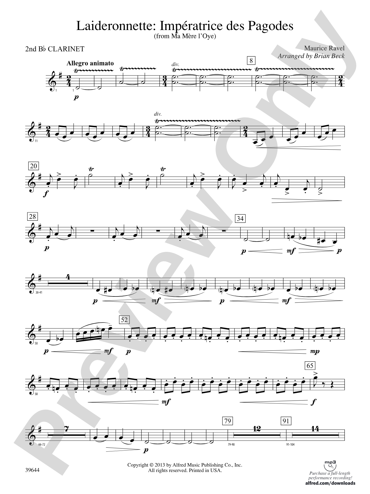 Laideronnette: Impératrice des Pagodes (from Ma mère l'oye ): 2nd B-flat Clarinet
